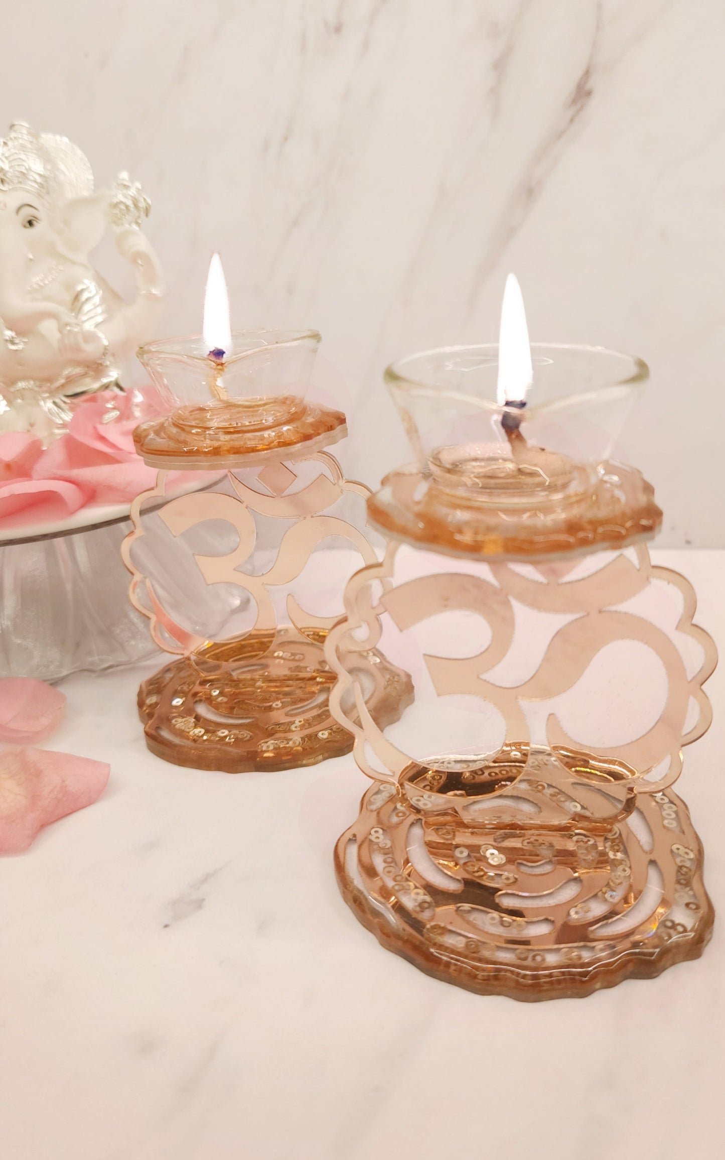Rosette Rose Gold: Om Single Diya (Set Of 2)