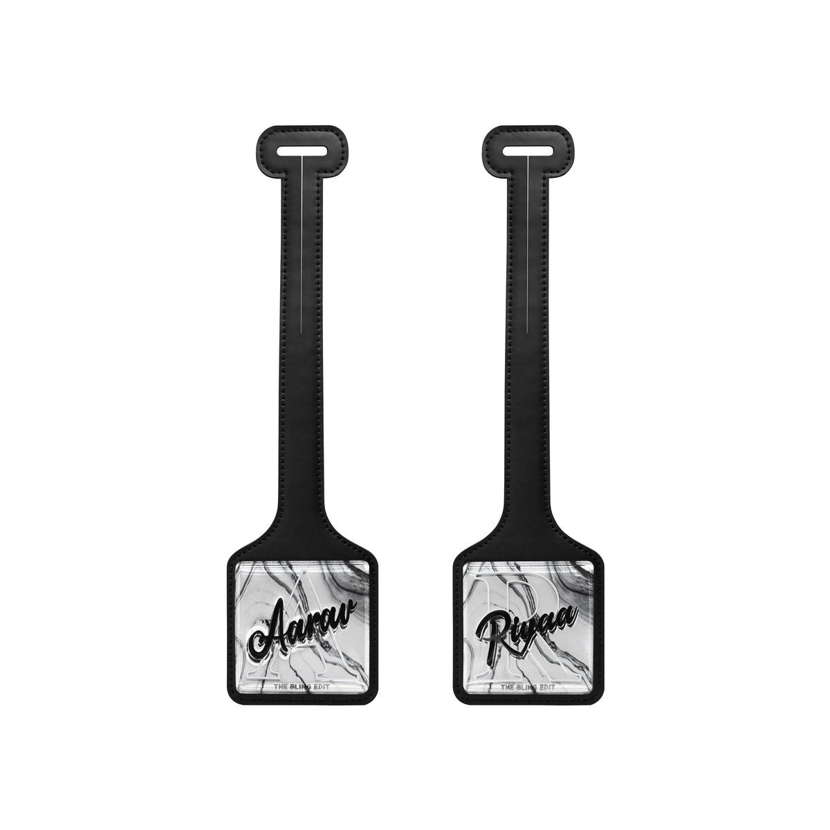 Silver Mirror Print with Black PU Luggage Tag (Set of 2)