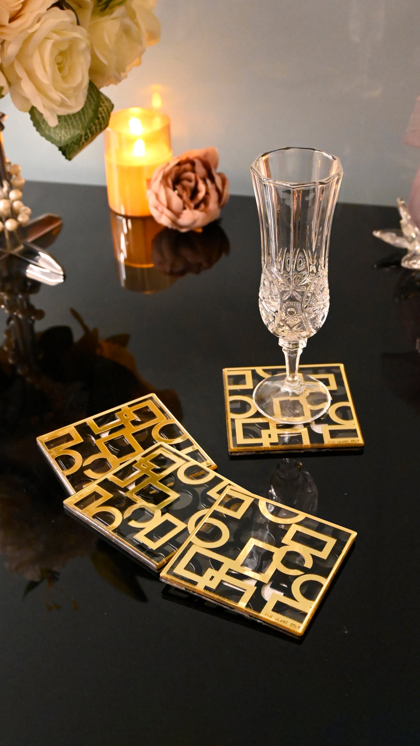 Blocks Black & Gold: Square Coaster (Set Of 4)