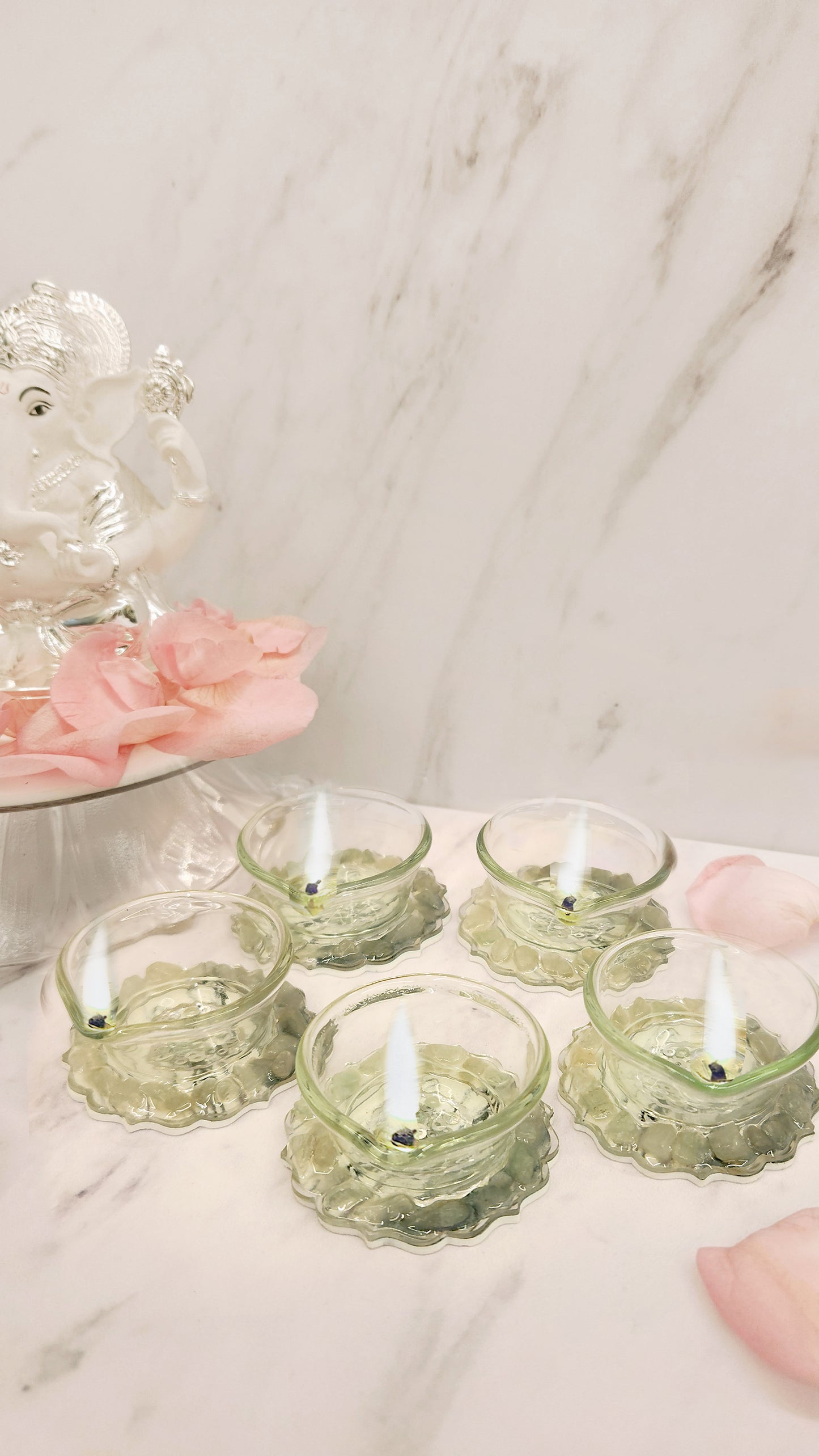 Rose Stones Green: Diyas (Set Of 5)