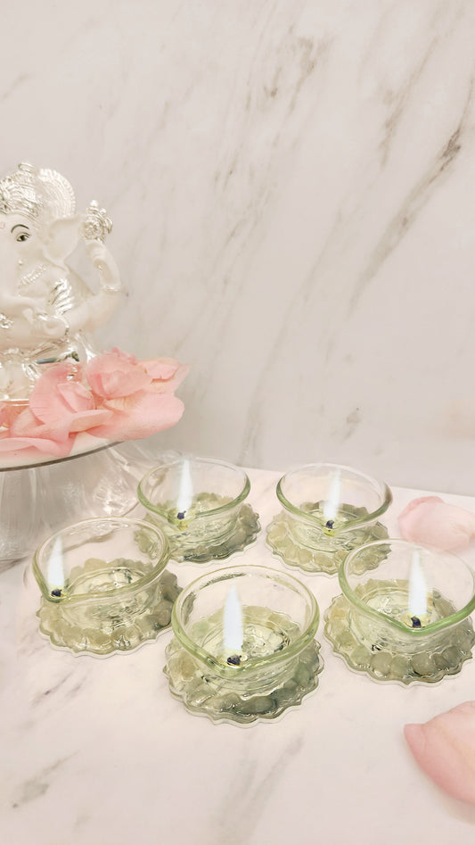 Rose Stones Green: Diyas (Set Of 5)