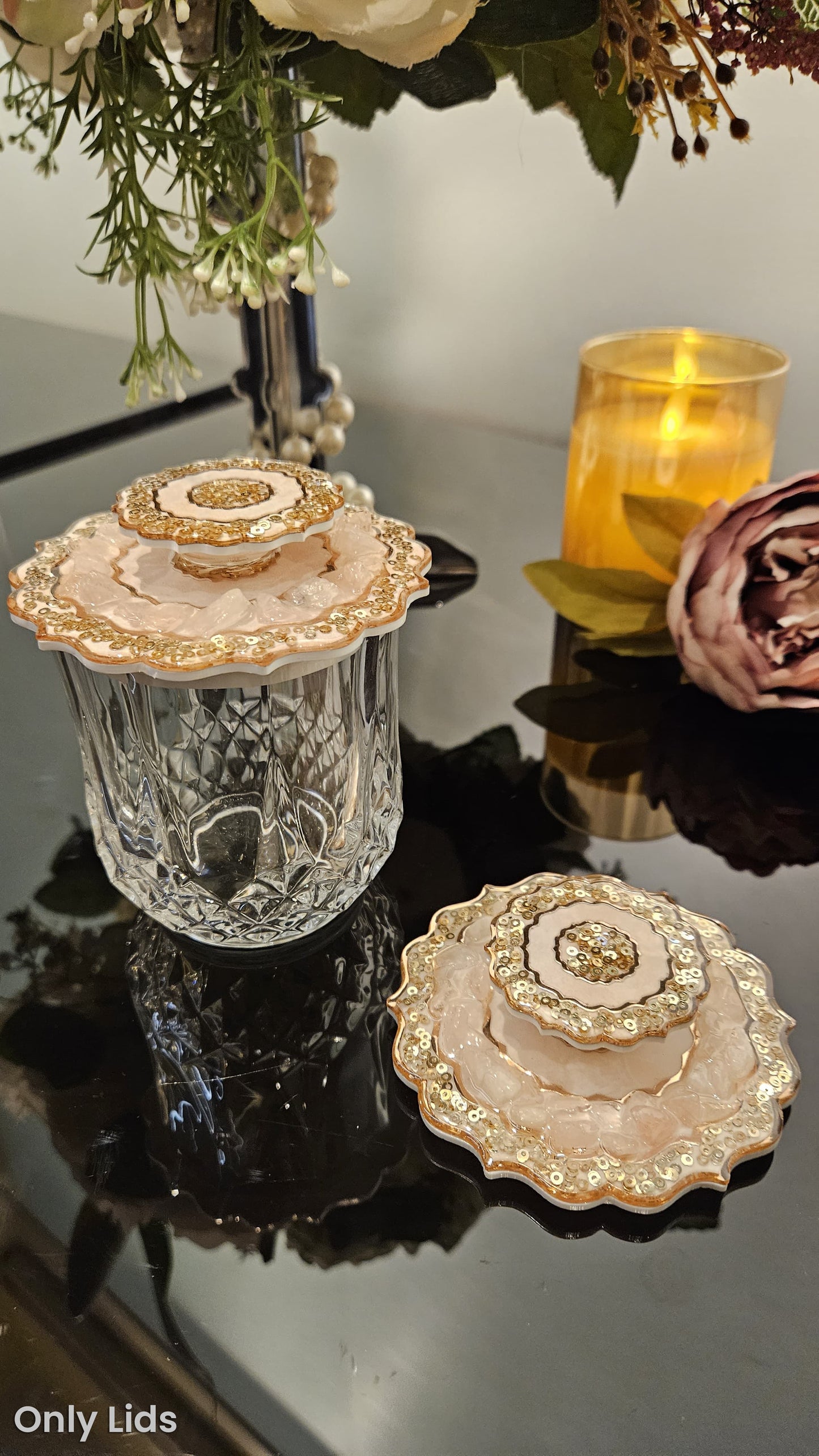 Rose Gold Rose Stones: Lids (Set Of 2)