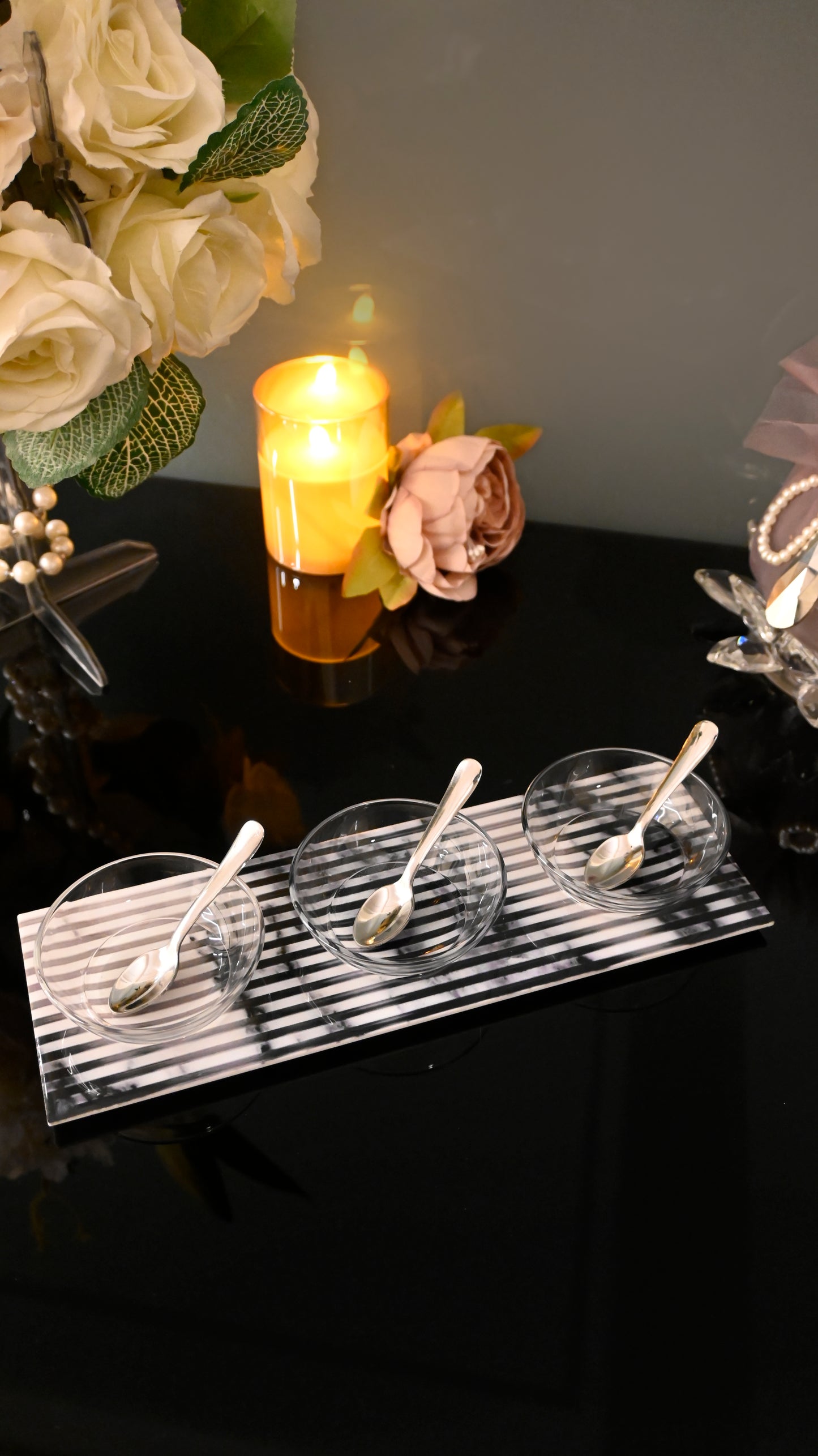 Fluted Marble White: 3-Bowl Platter