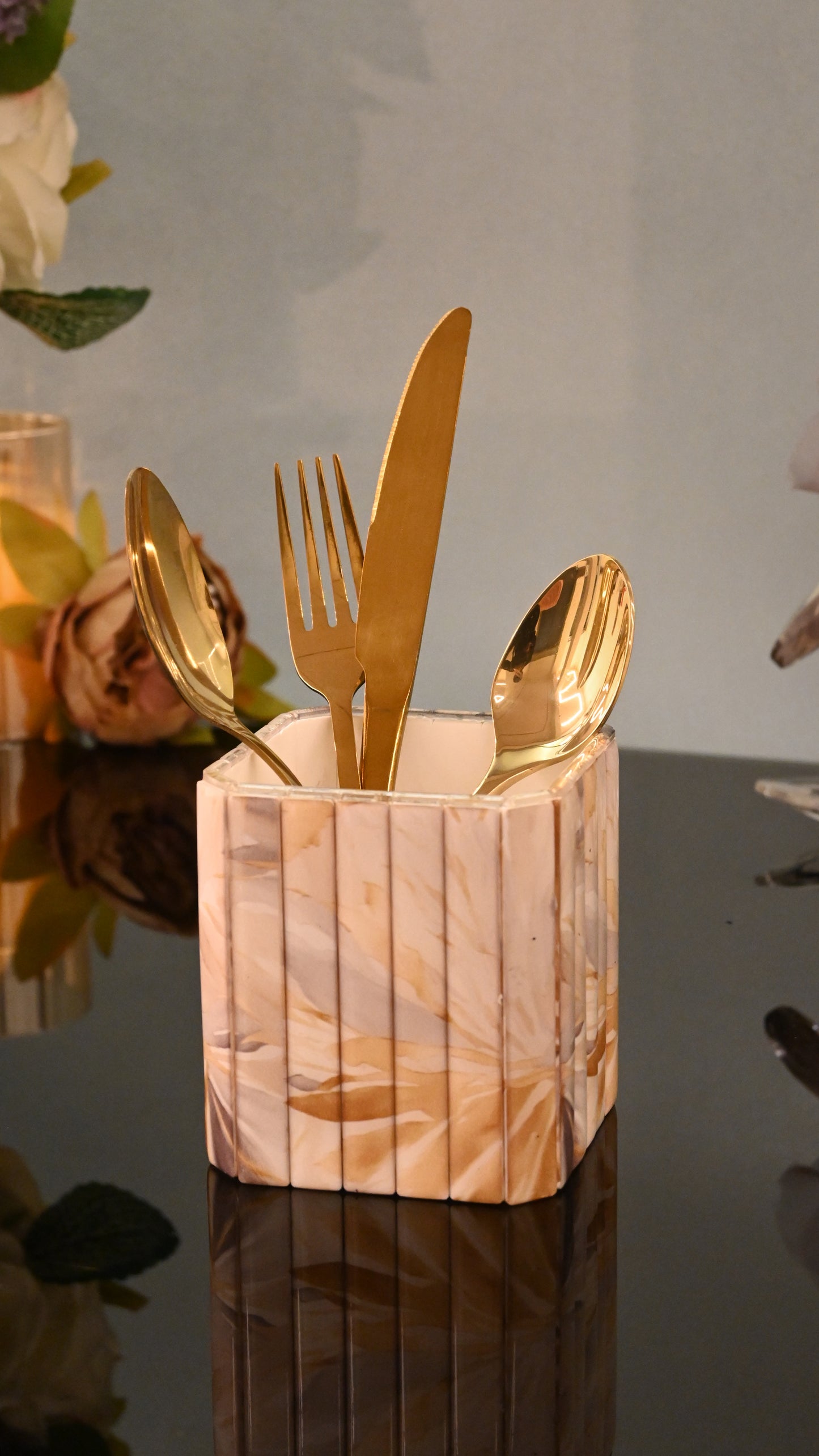 Golden Bloom: Cutlery Holder