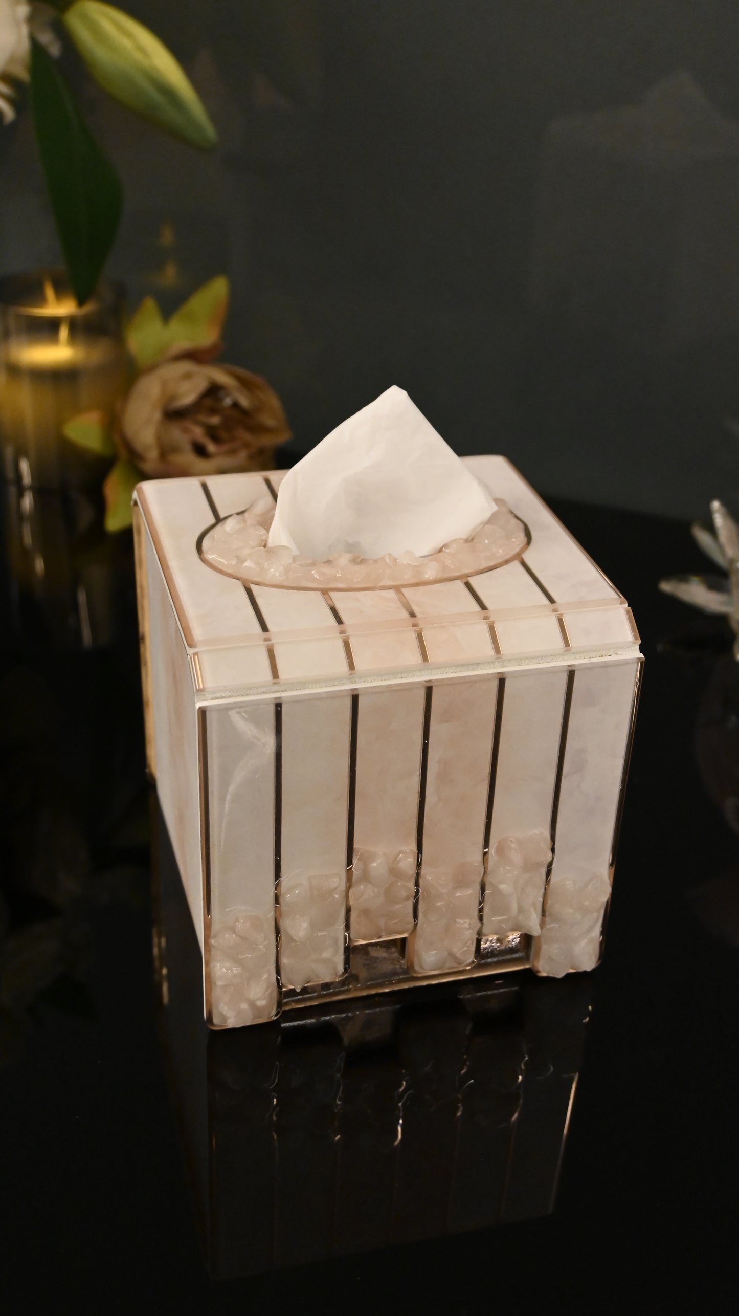 High-Low Stones Pink: Square Tissue Box