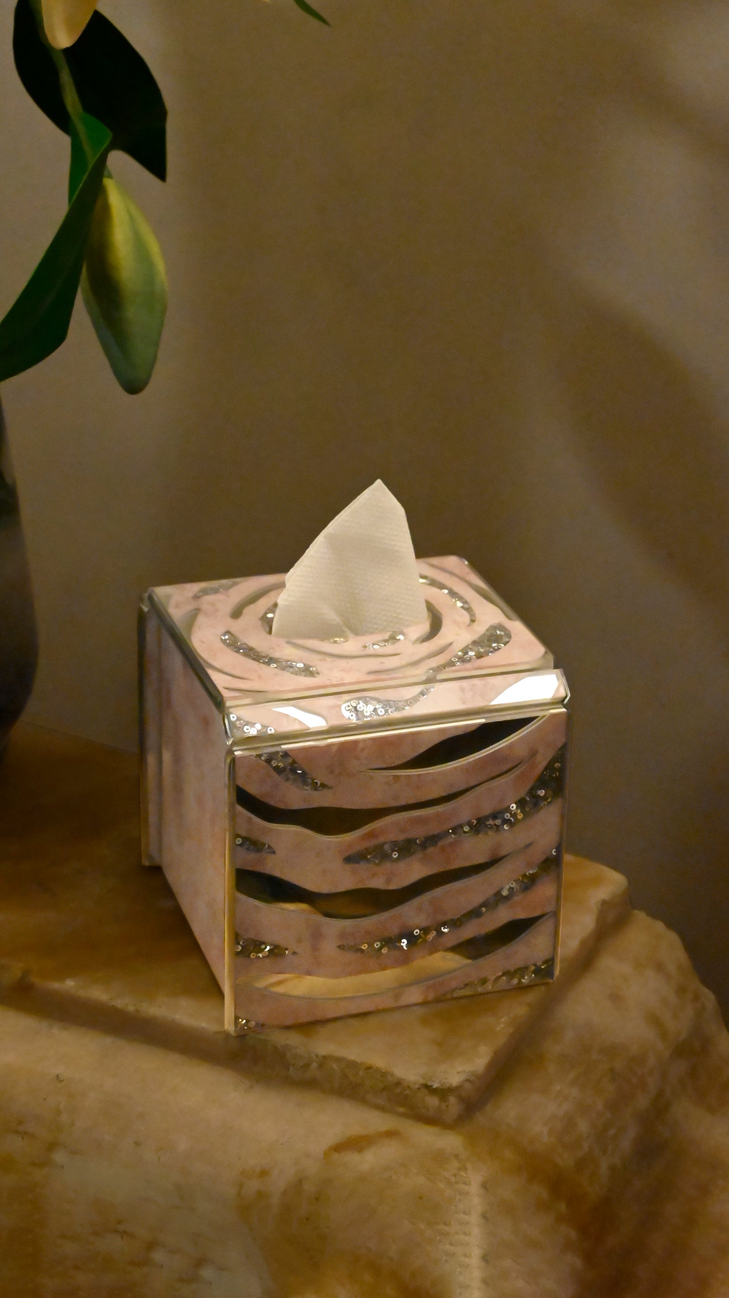 Lotus & Rosette Peach: Square Tissue Box