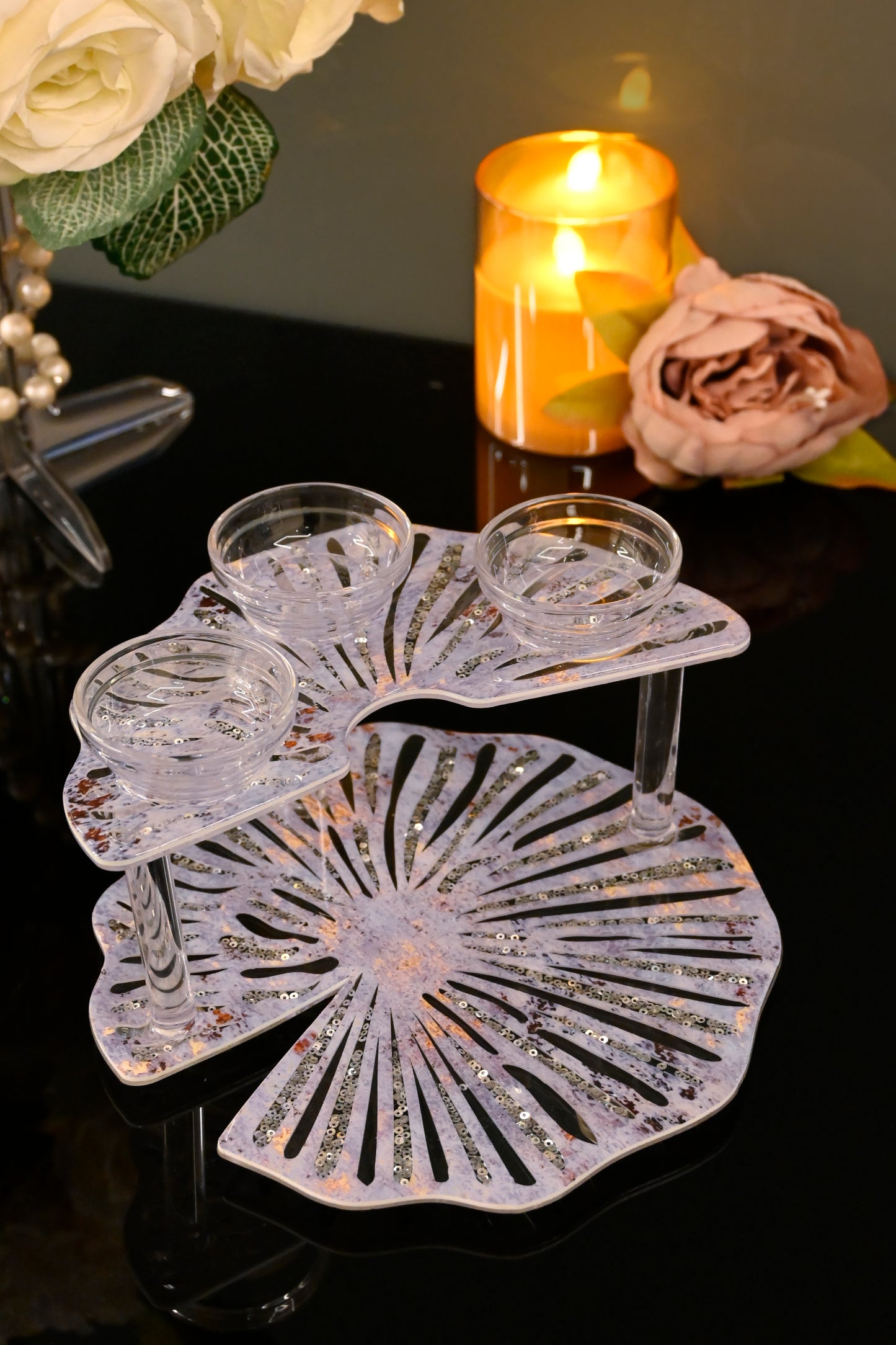 Lotus & Rosette Blue: 2 Layer Platter