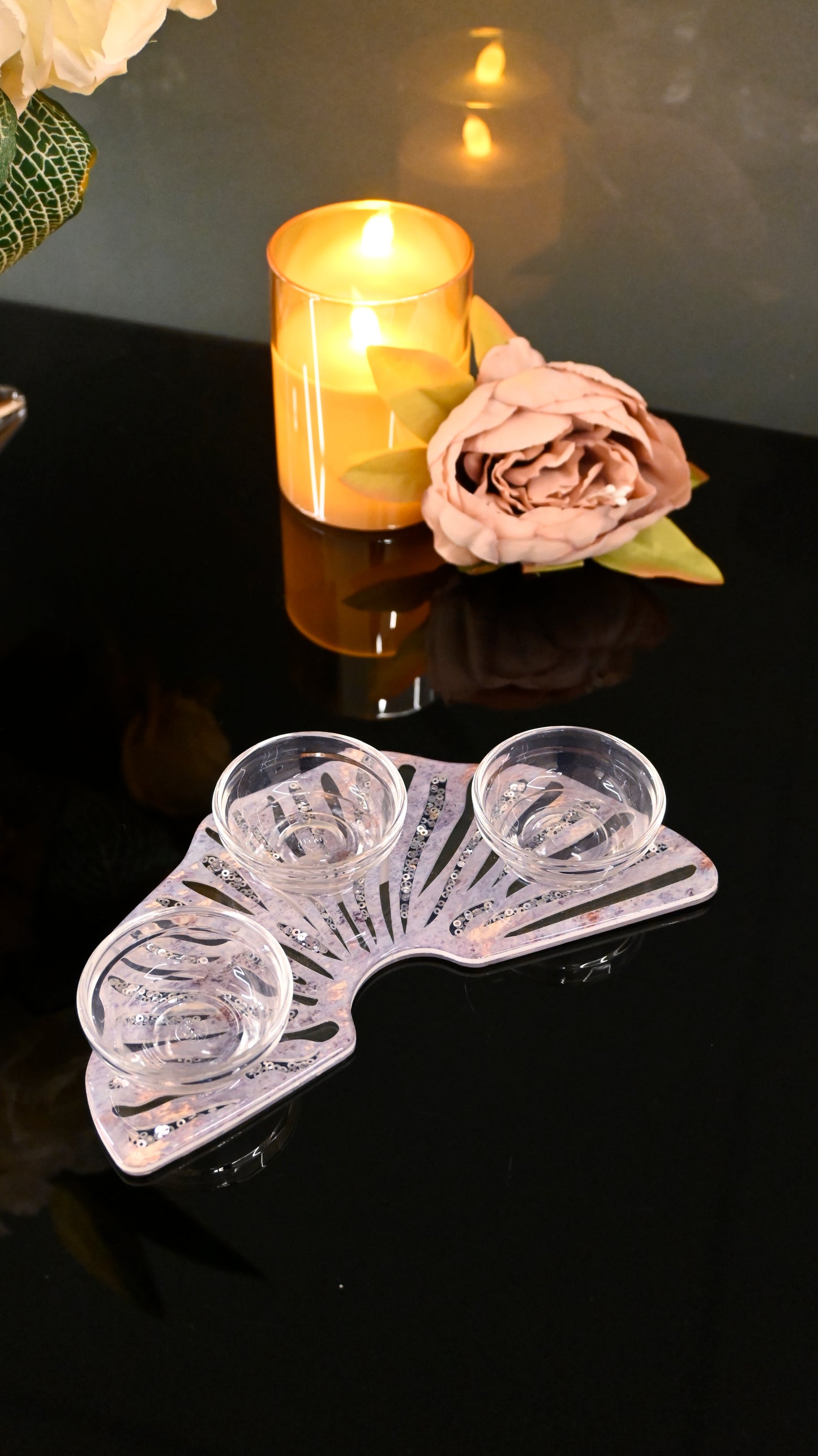 Lotus & Rosette Blue: Semi Circle Platter