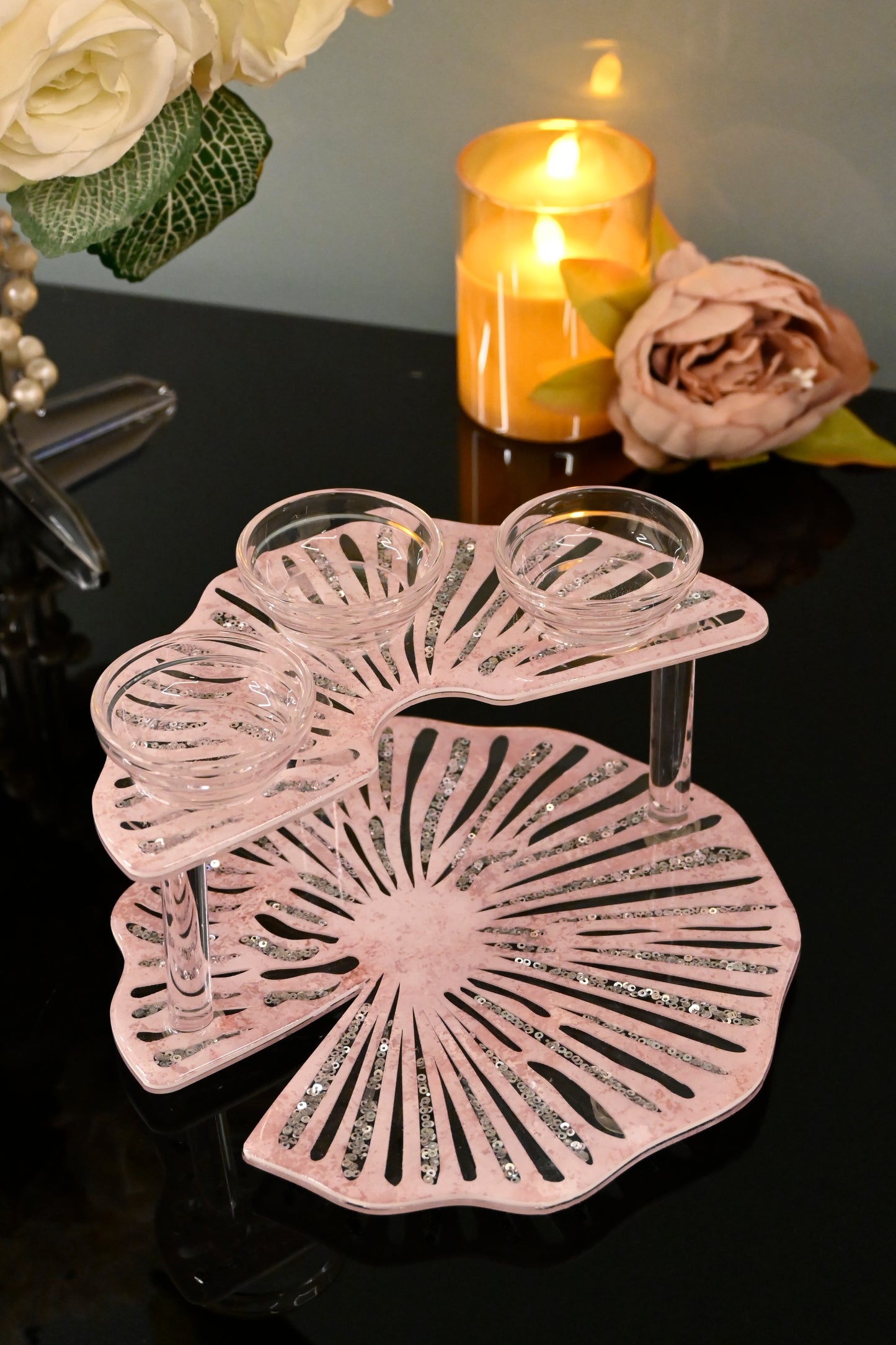Lotus & Rosette Peach: 2 Layer Dip Platter