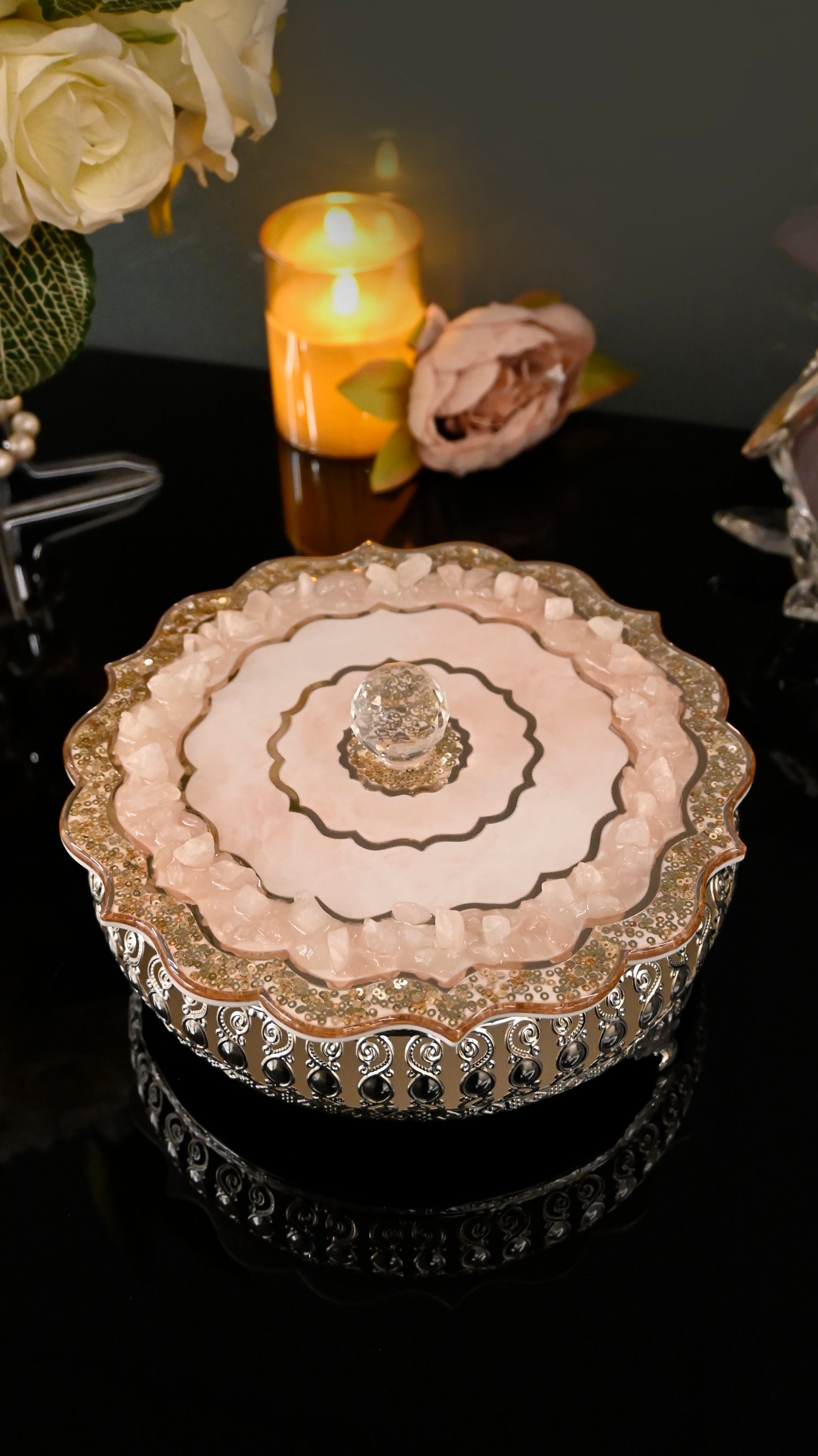 Rose Gold Rose Stones: Large Round Serving Lid with Tray