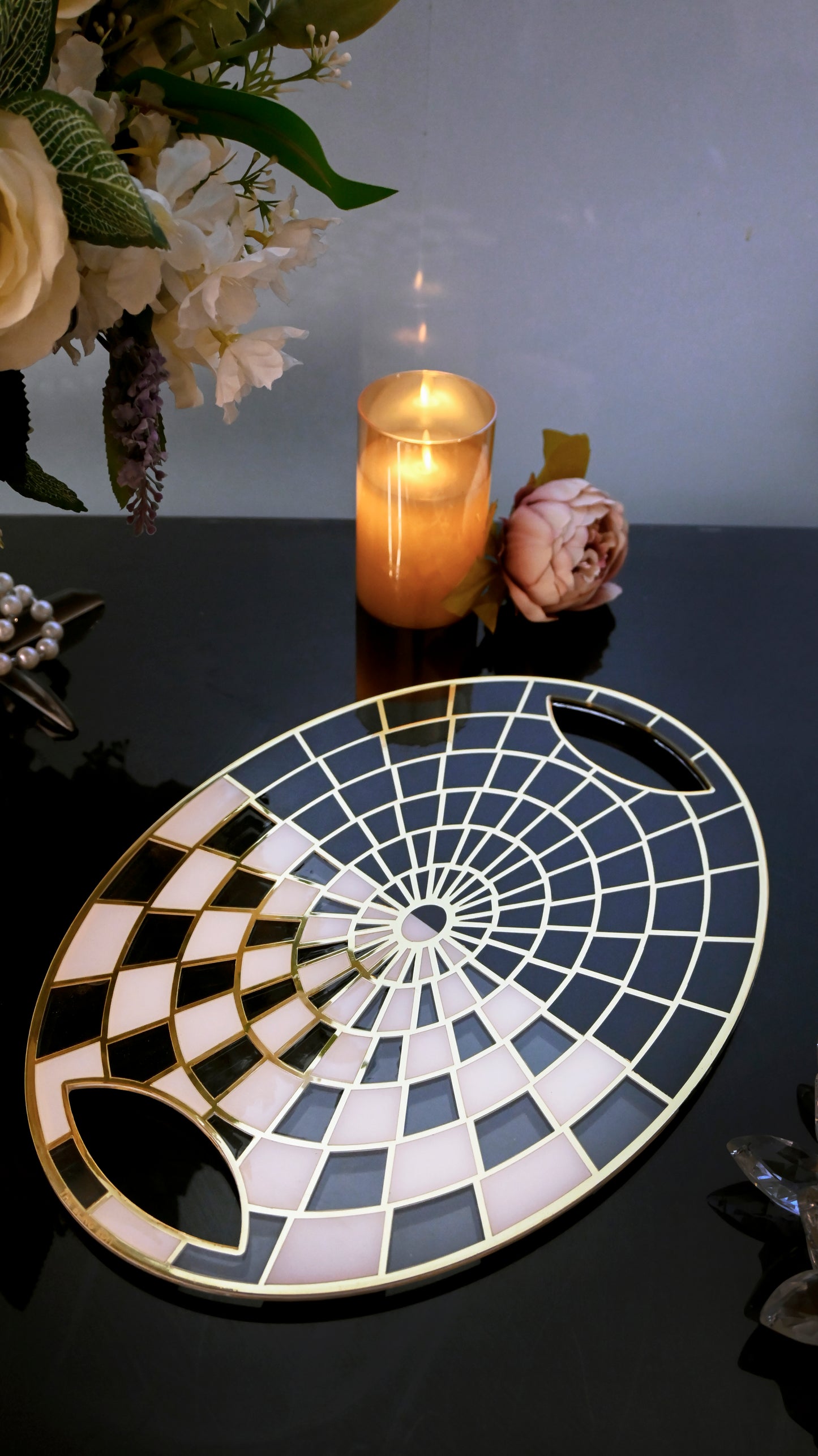 Black & White Gold Web: Oval Platter