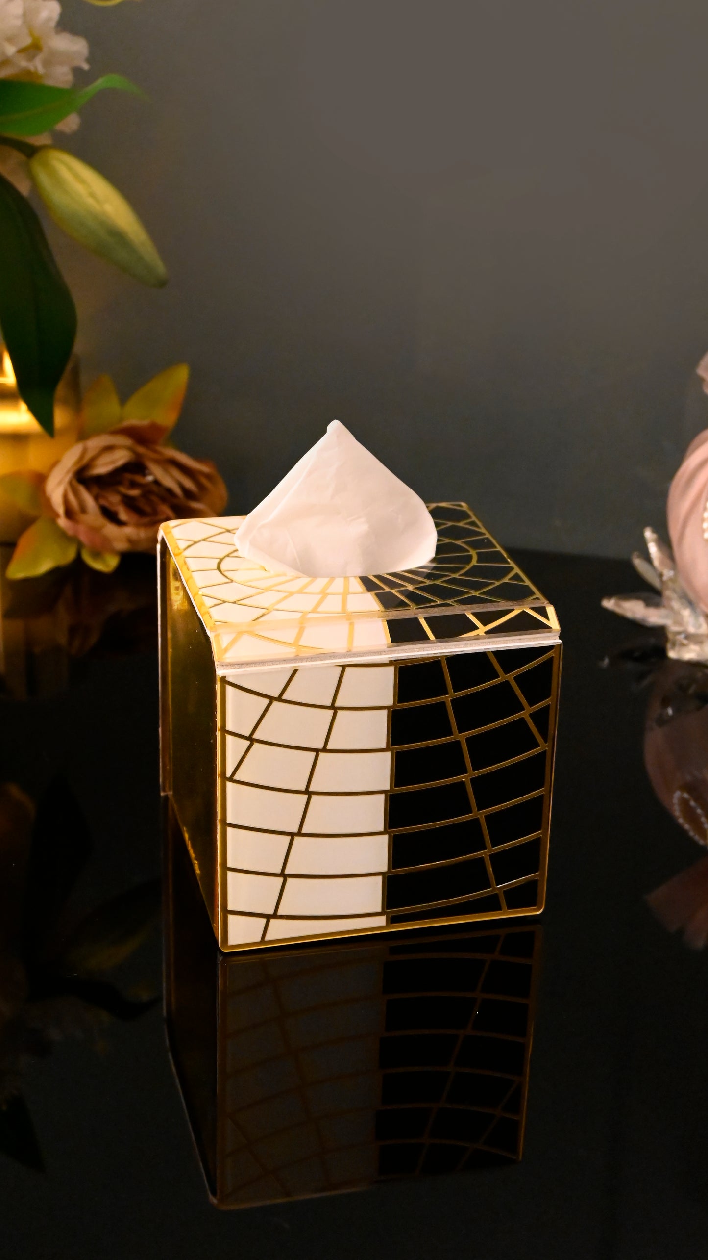 Black & White Gold Web: Square Tissue Box