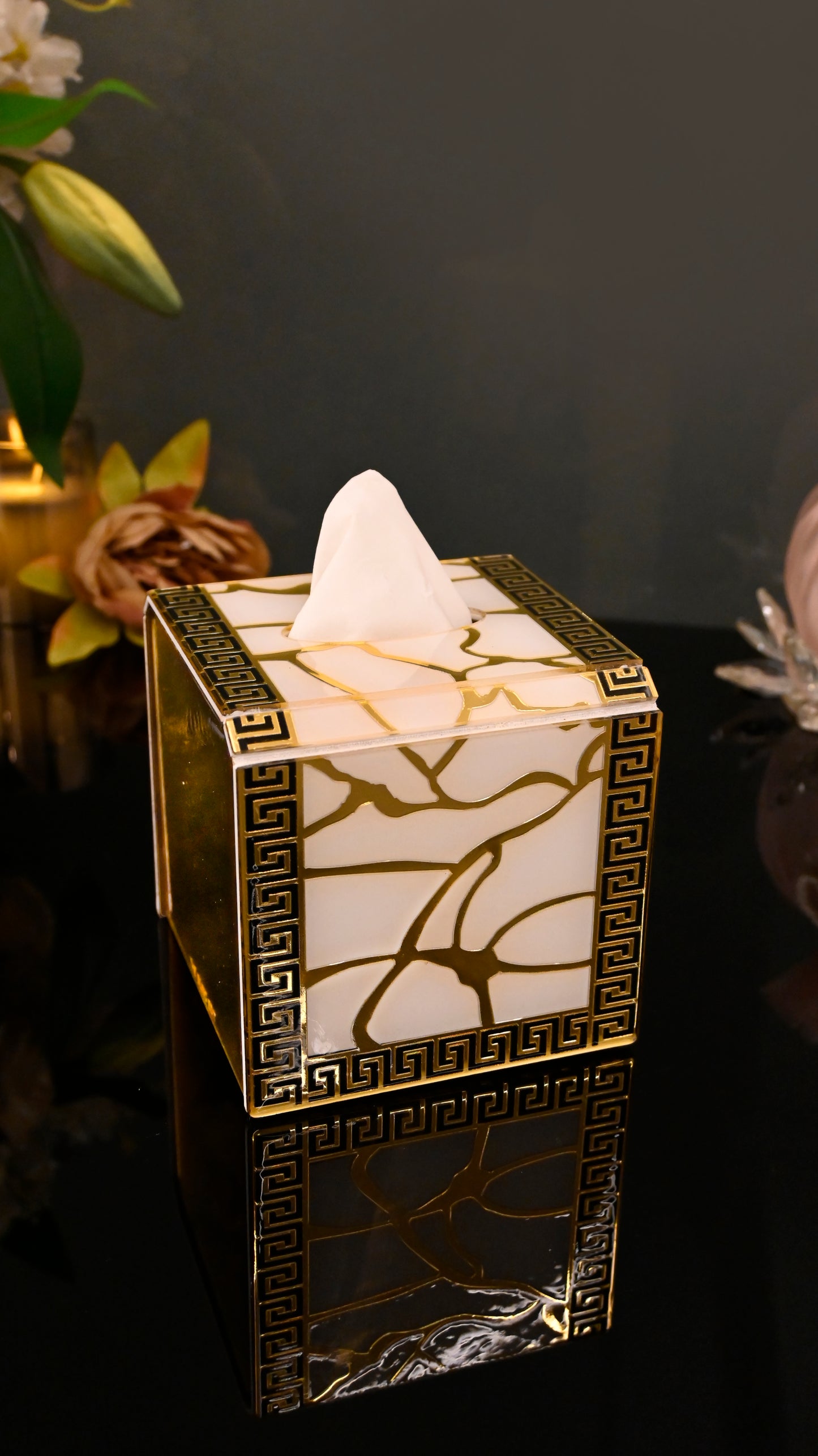 Broken Tree Black White Gold: Square Tissue Box