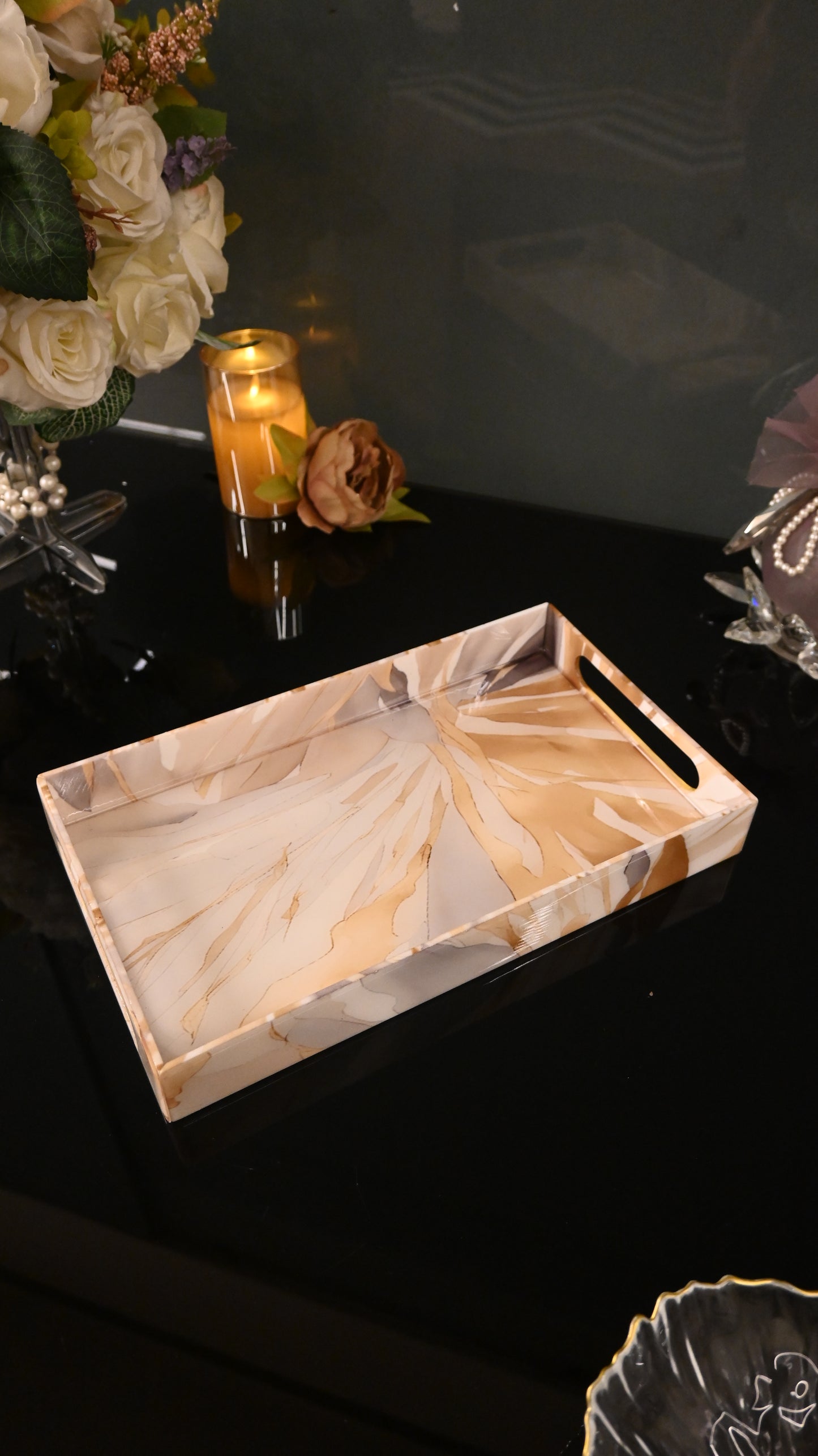 Golden Bloom: Medium 4 Wall Tray
