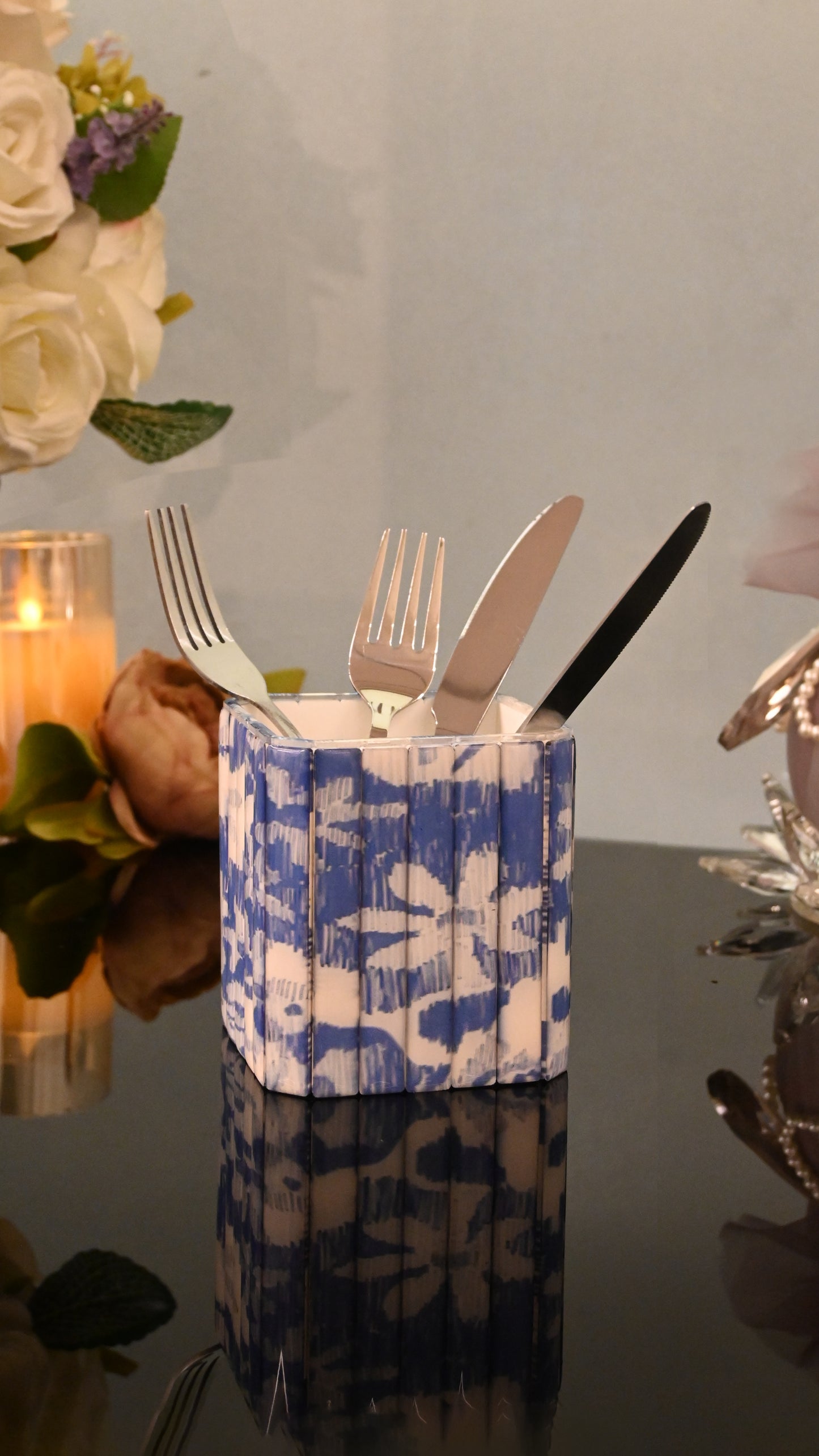 Floral Blue: Cutlery Holder