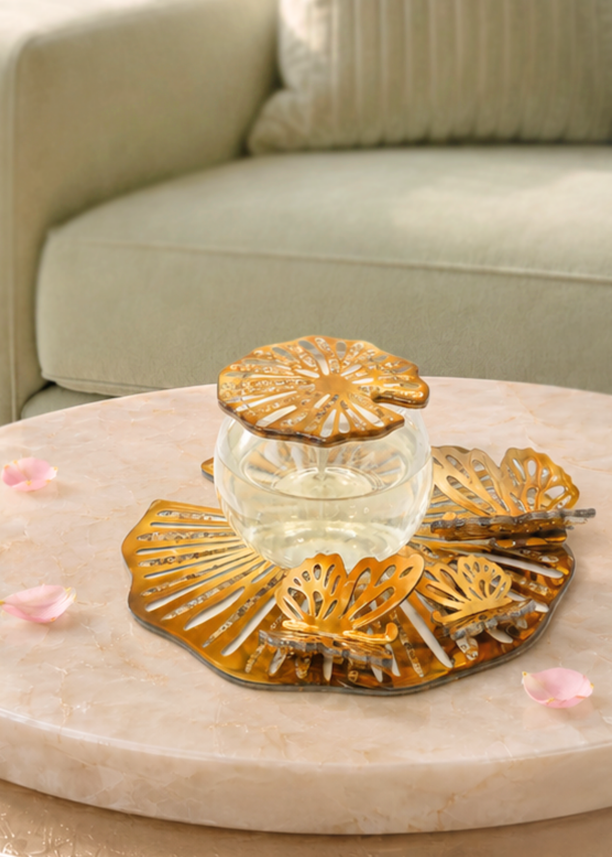 Metallic Gold Lotus: Butterfly Candle