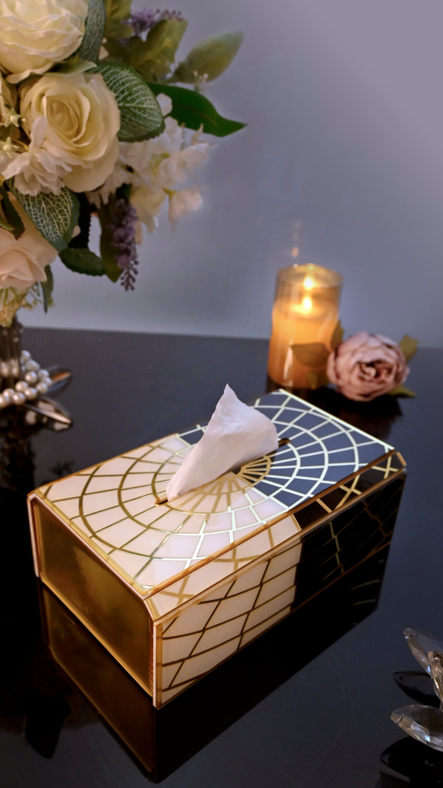 Black & White Gold Web: Tissue Box