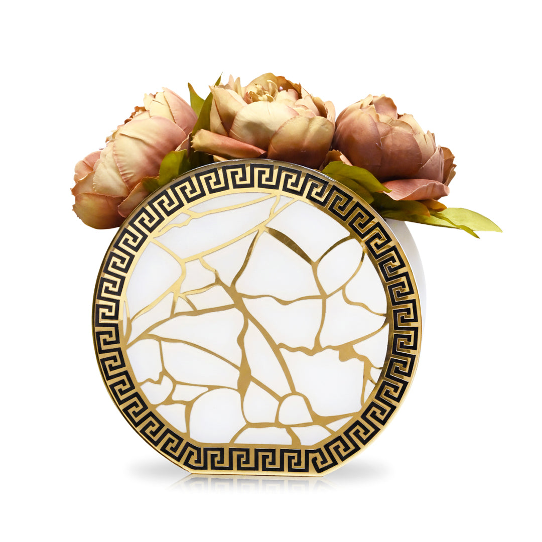 Broken Tree Black White Gold: Round Vase