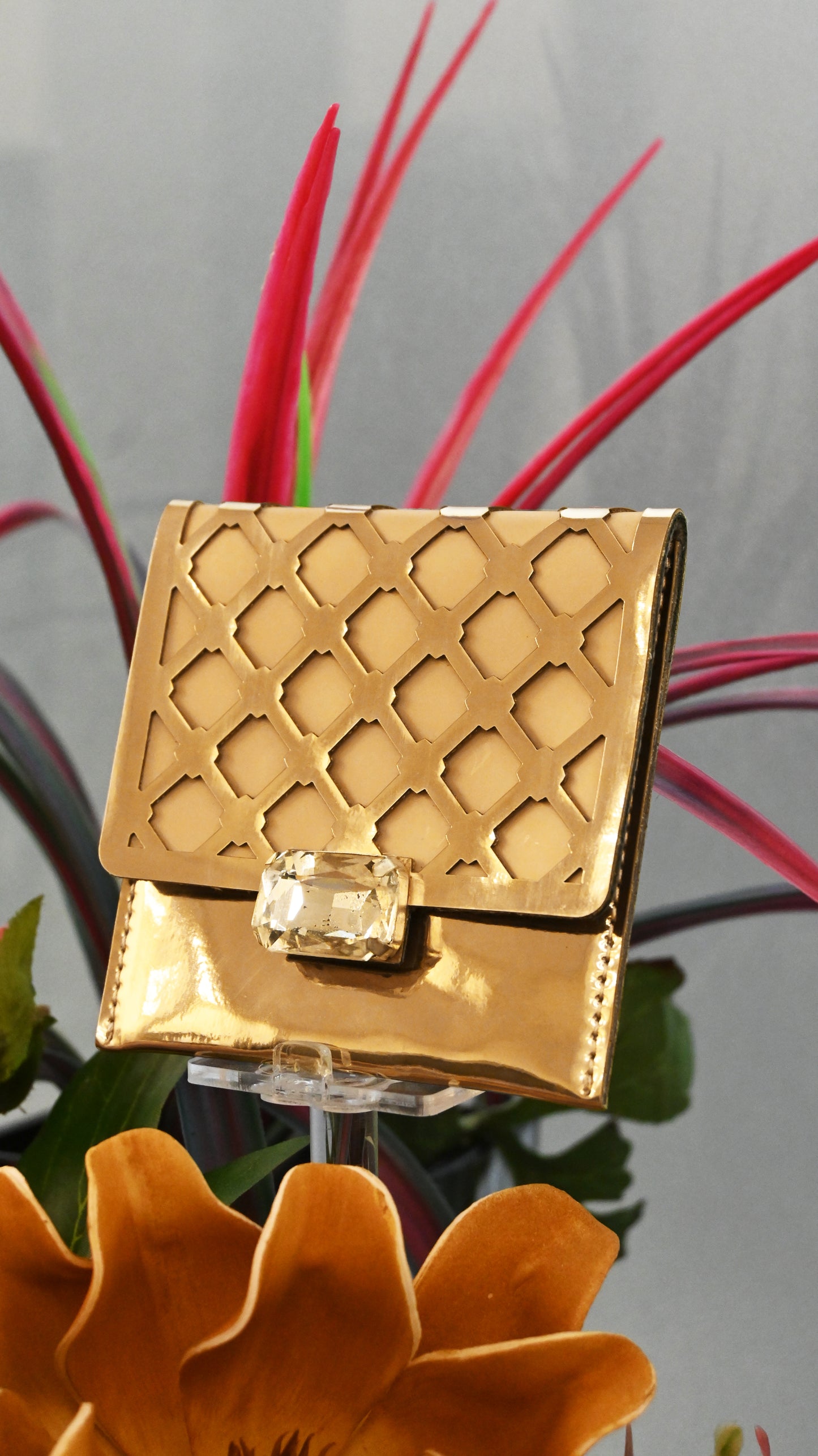 Diamond Arch: Golden PU Small Clutch