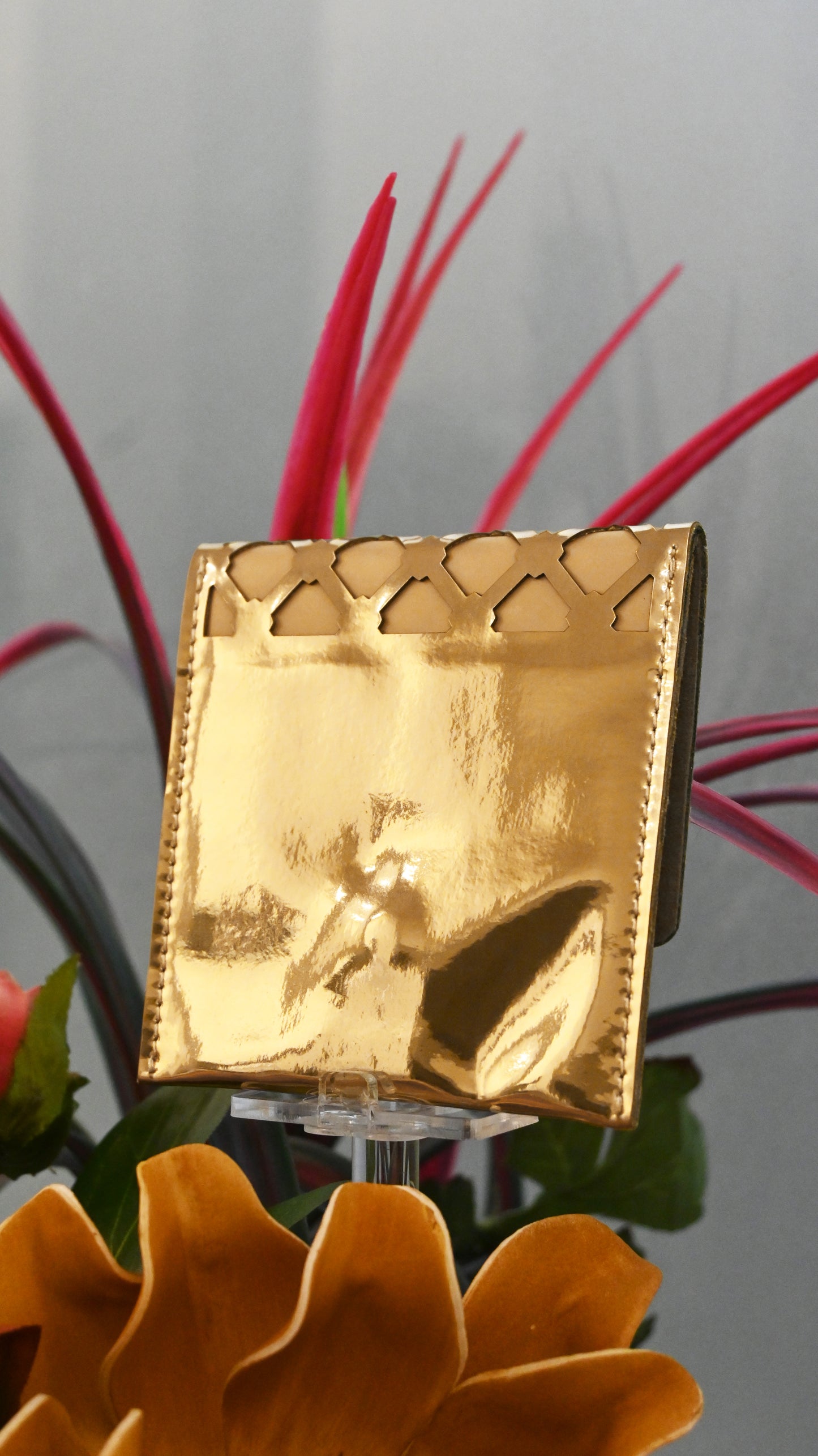 Diamond Arch: Golden PU Small Clutch