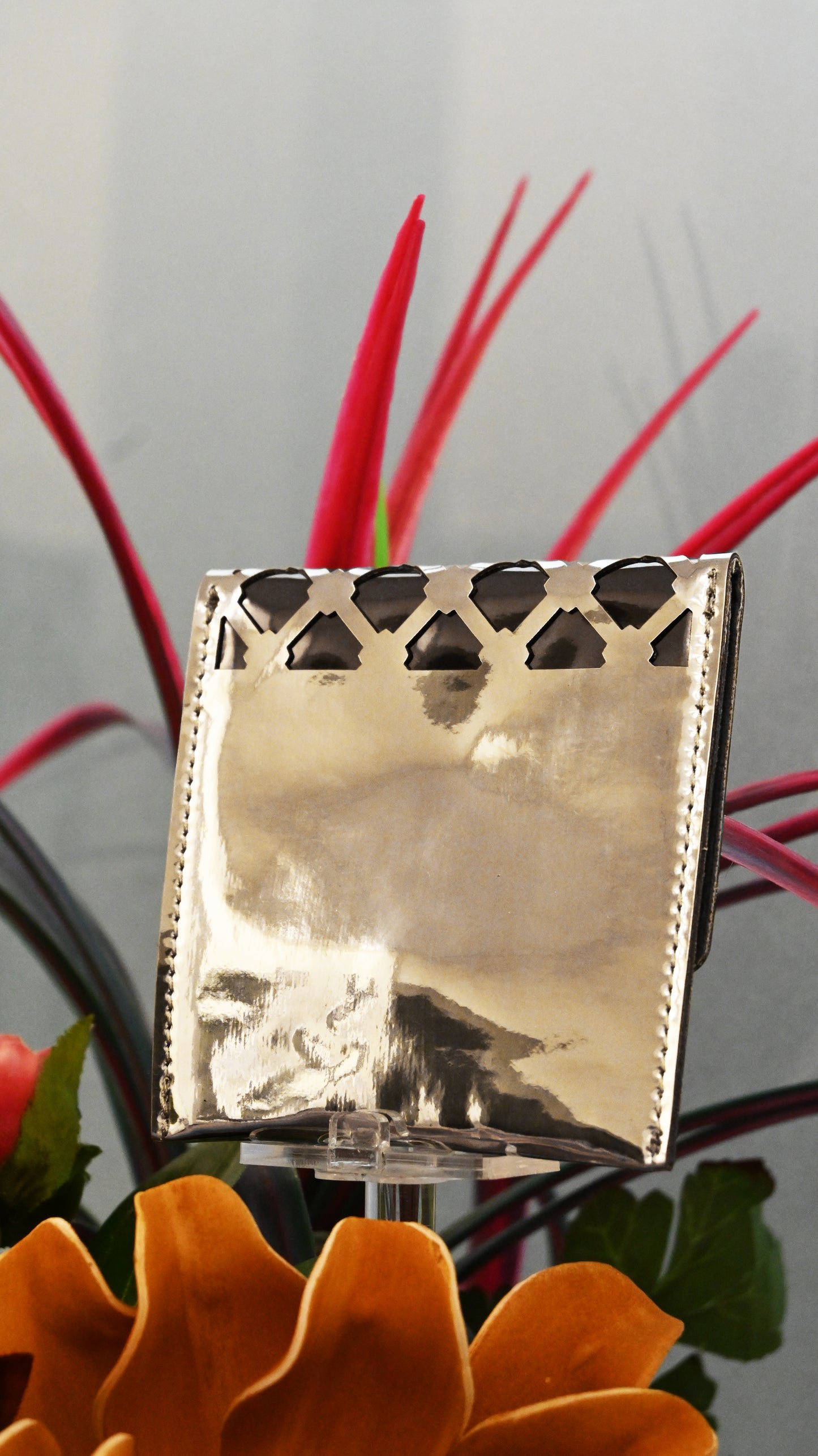 Diamond Arch: Silver PU Small Clutch