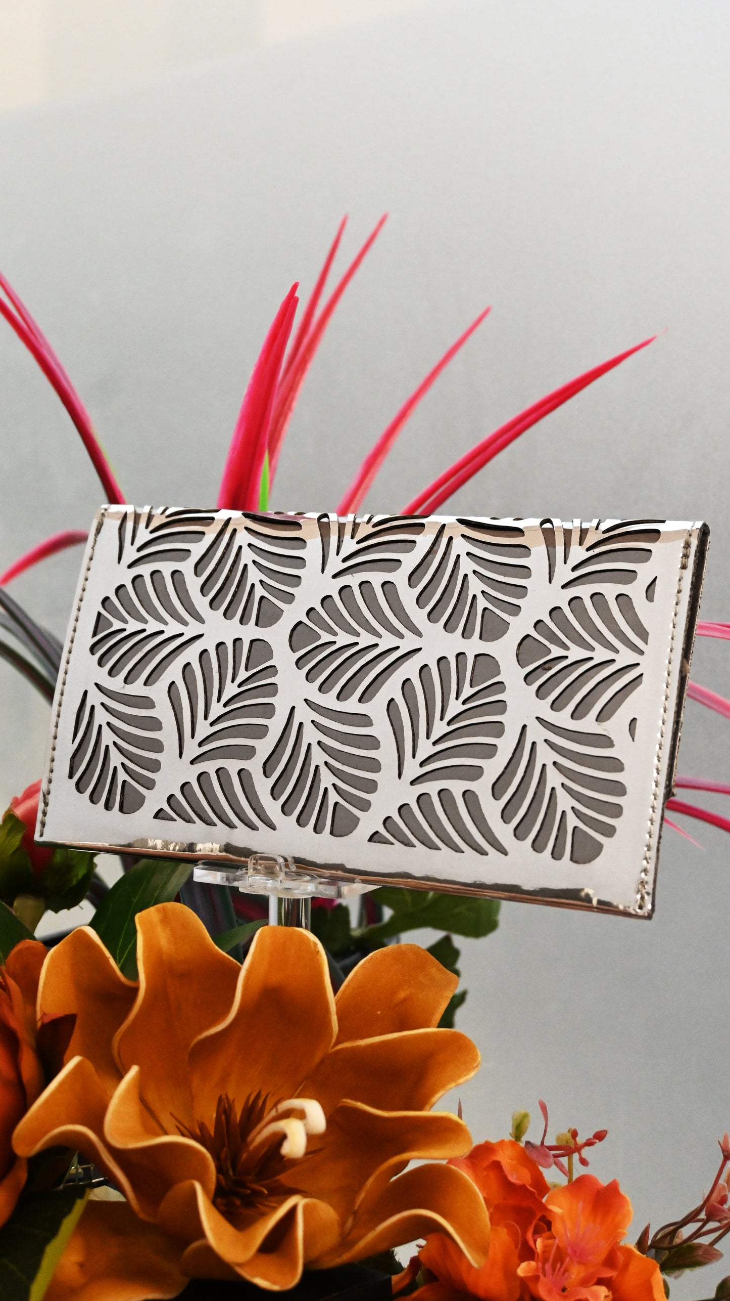 Tropical Trace: Silver PU Clutch