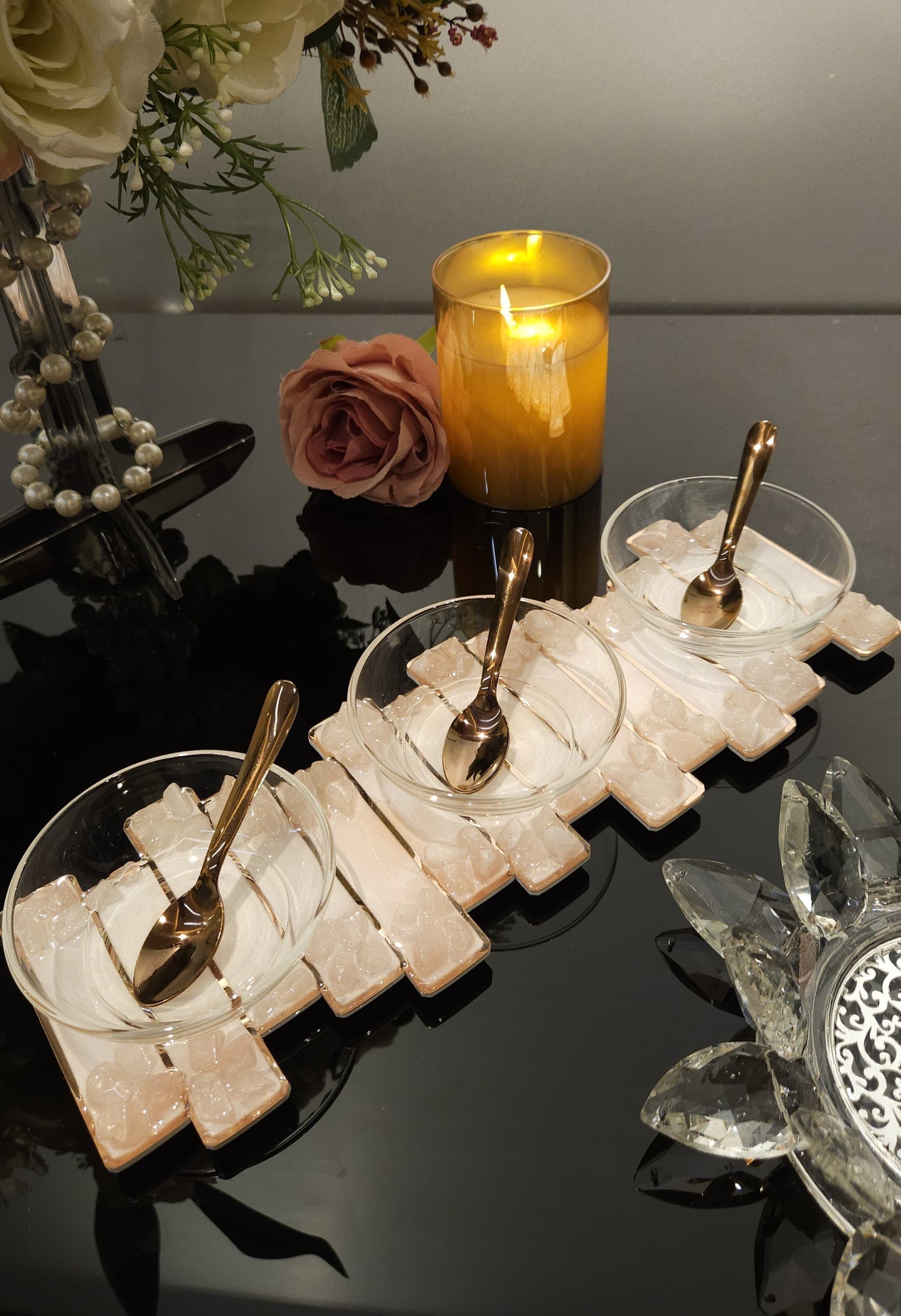 High-Low Stones Pink: 3-Bowl Platter