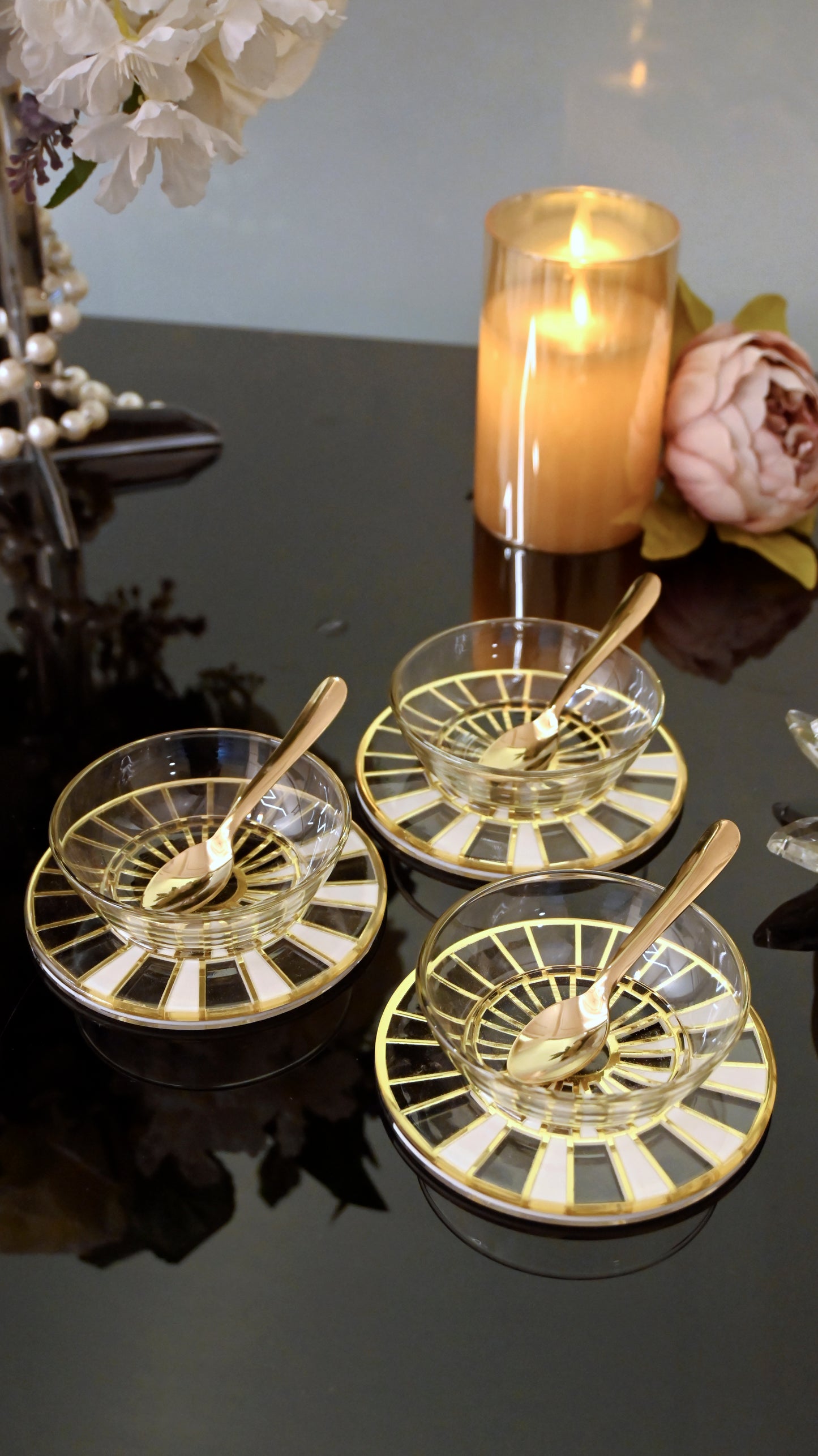 Black & White Gold Web: Dip Bowl (Set Of 3)