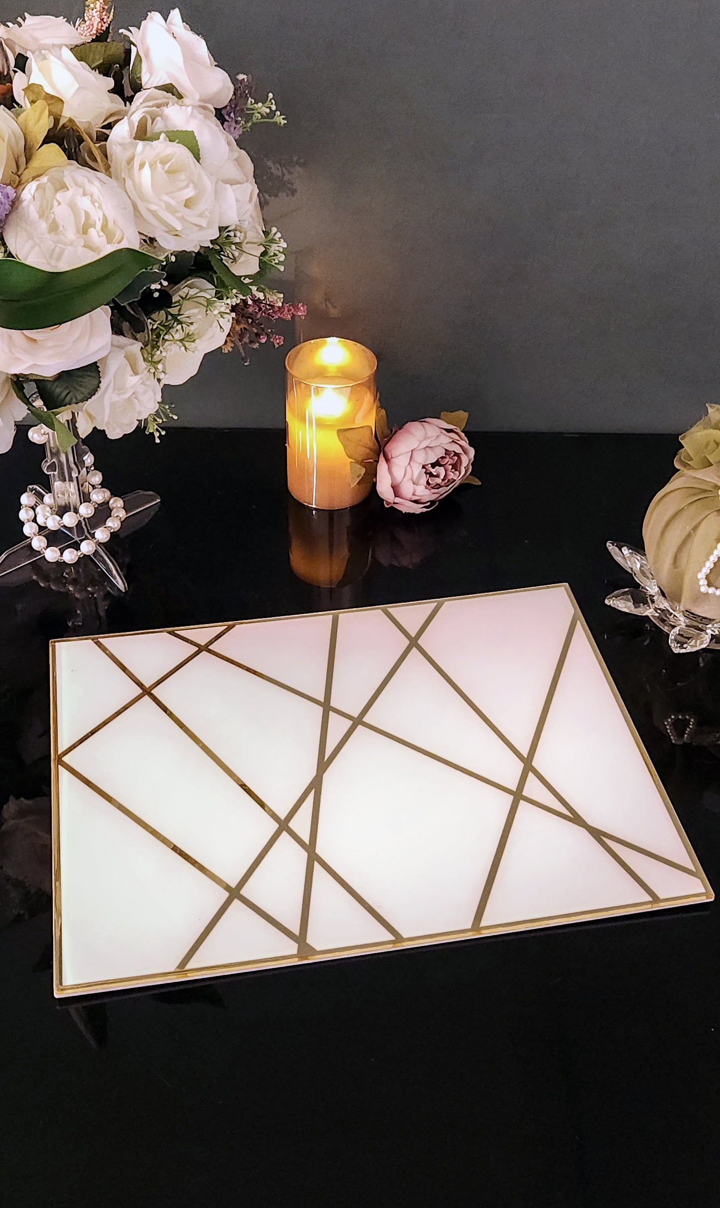 White & Gold Dancing Line: Rectangular Placemat