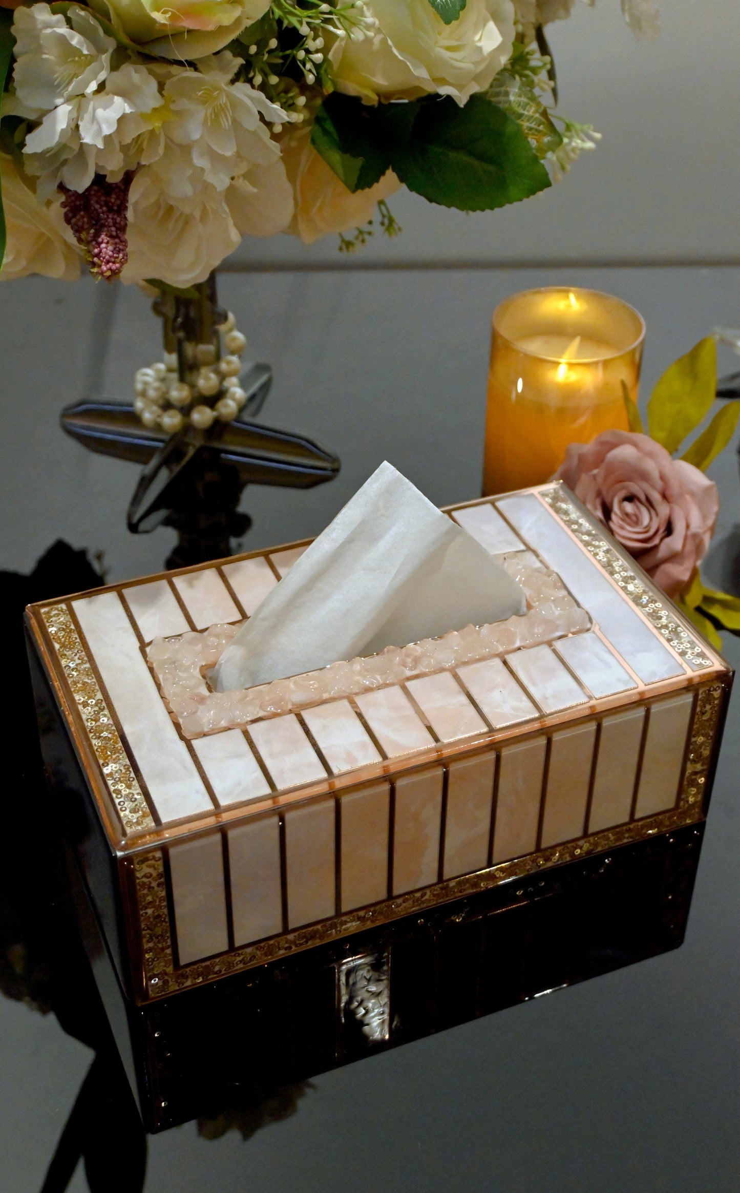 Rose Gold Rose Stones: Tissue Box