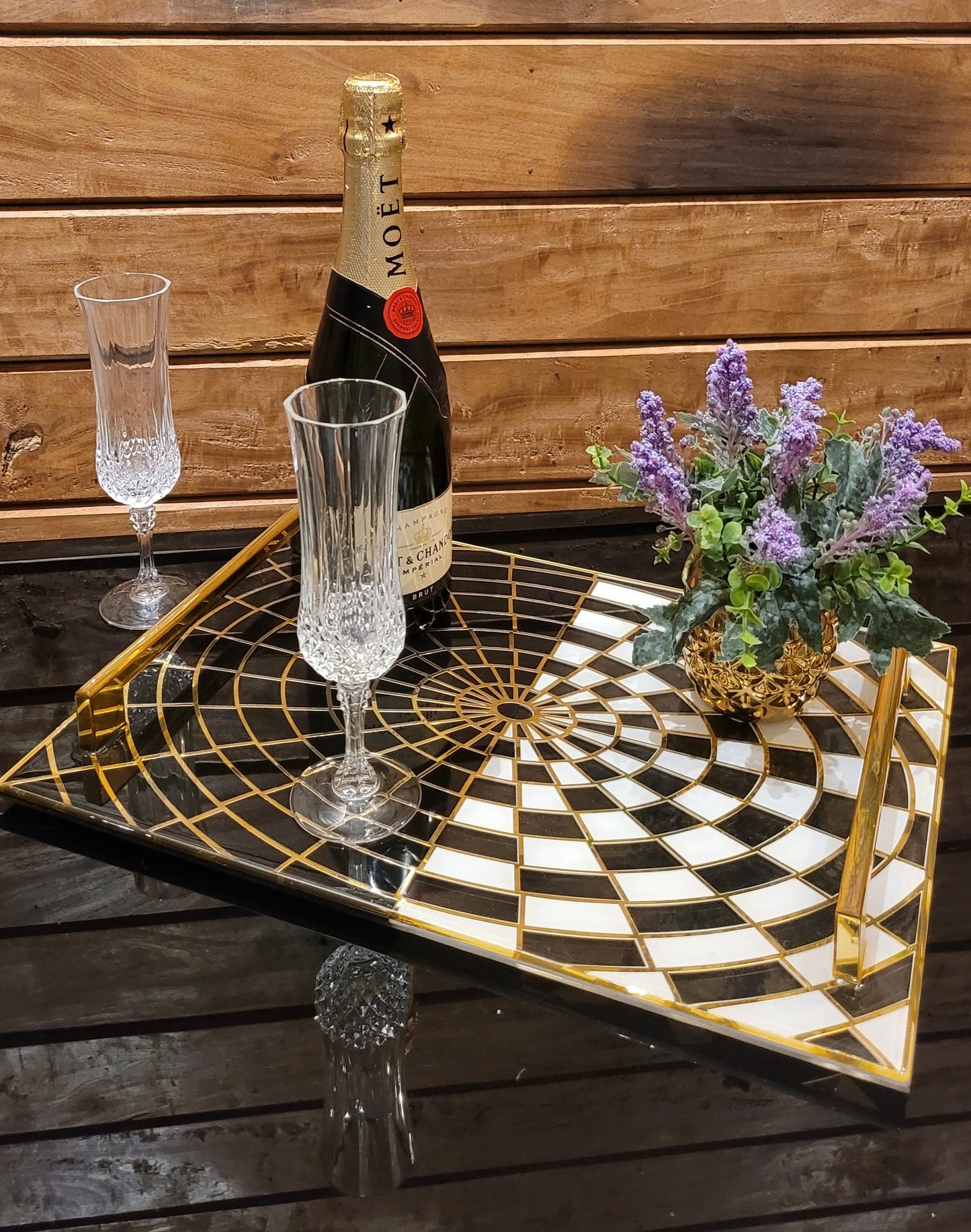 Black & White Gold Web: Large Tray