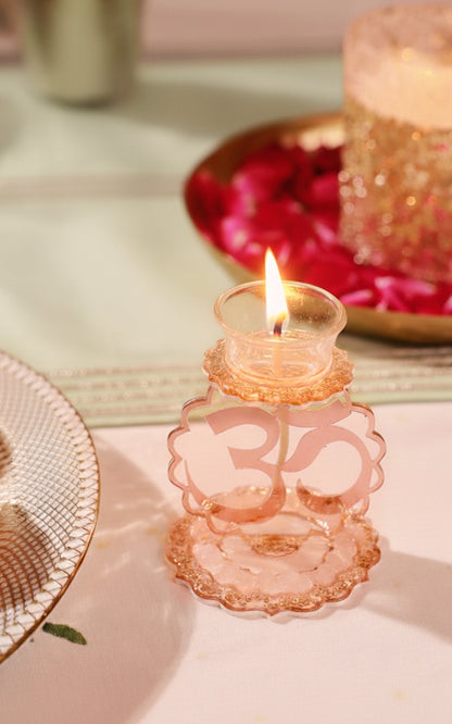 Rose Gold Rose Stones: Om Single Diya (Set Of 2)