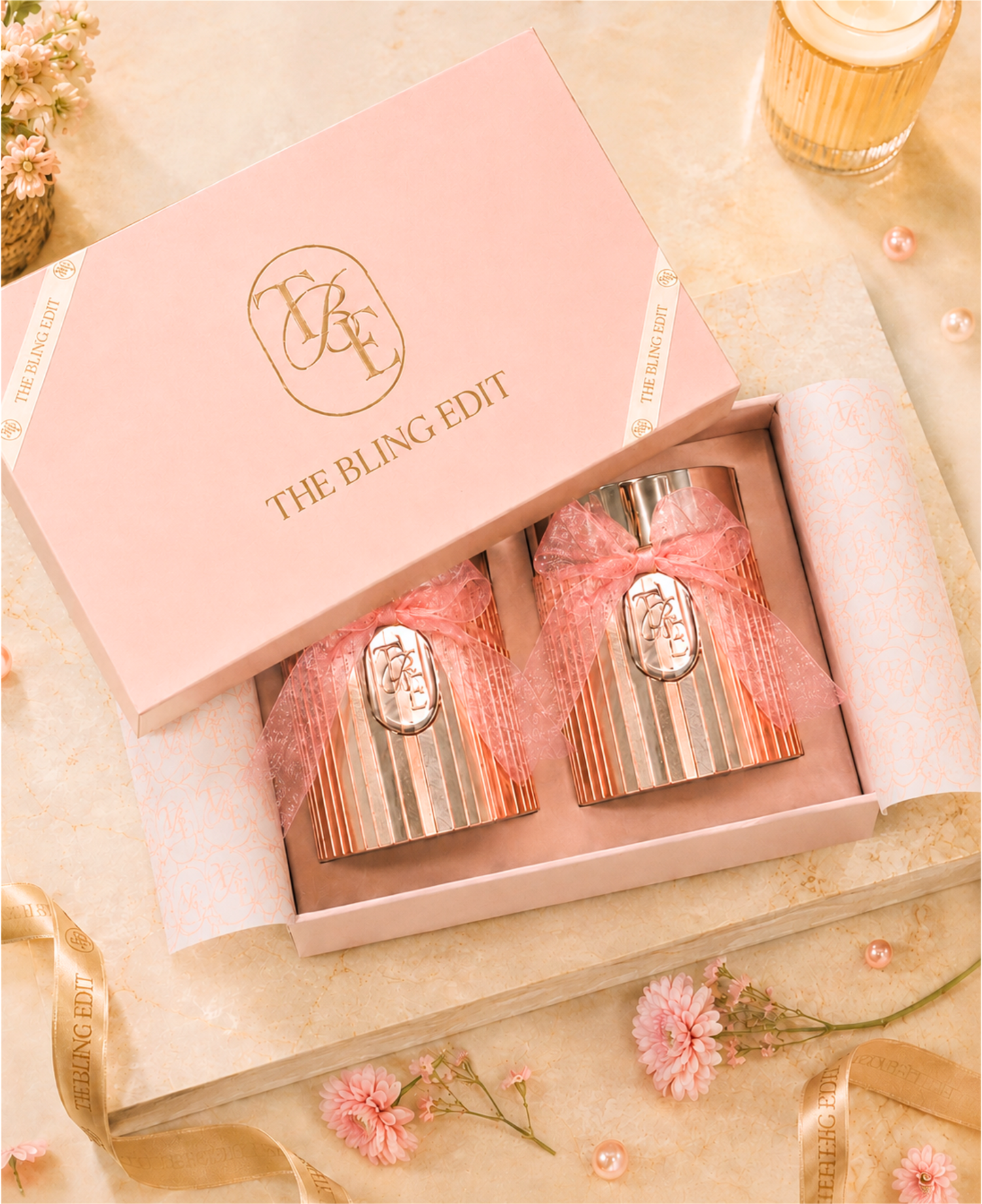 Metallic Pink: Fluted Glass Candle