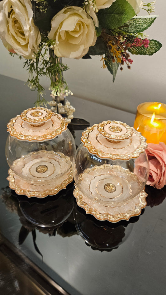 Rose Gold Rose Stone: Jar With Lid (Set Of 1)