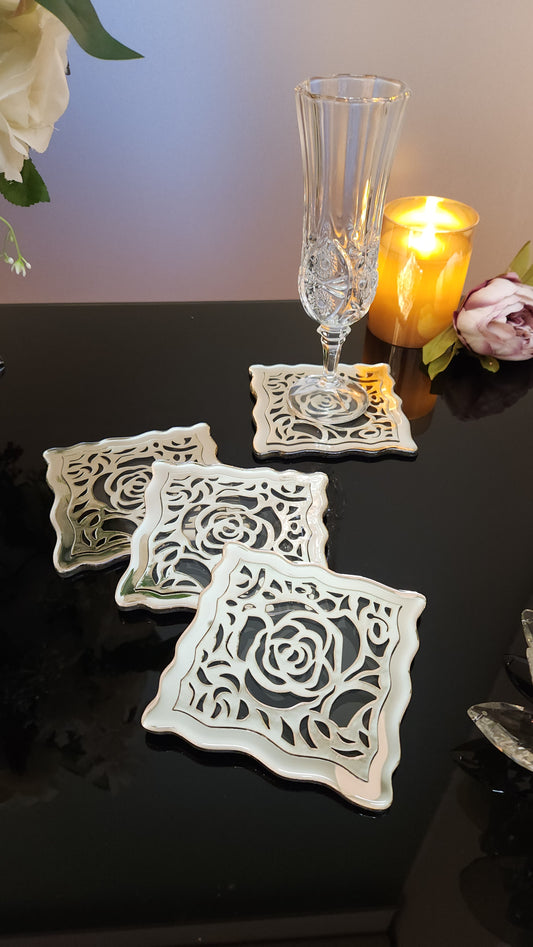 Silver PU Rose: Coaster (Set of 4)