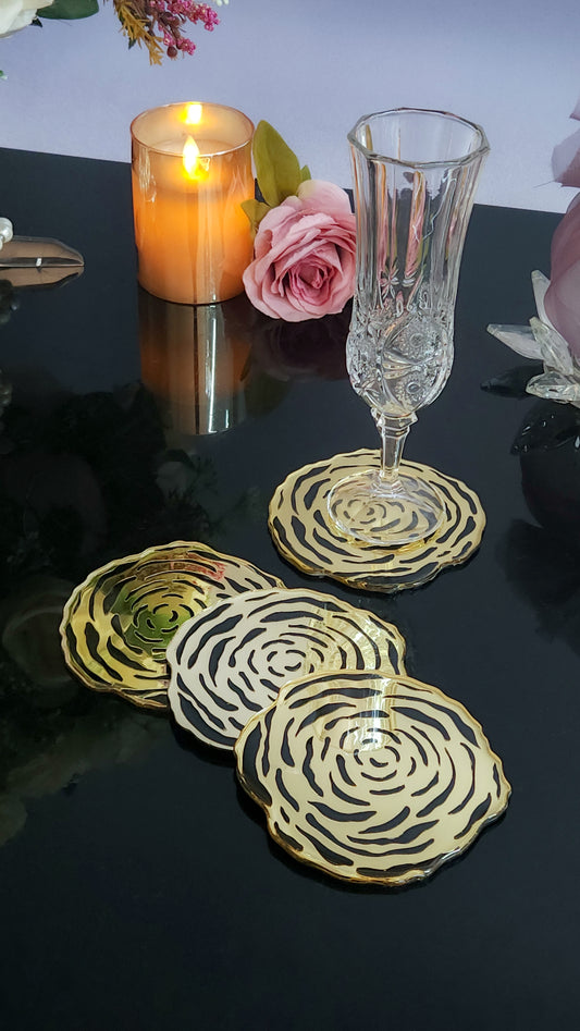 Black & Gold  Rossette: Coaster (Set Of 4)