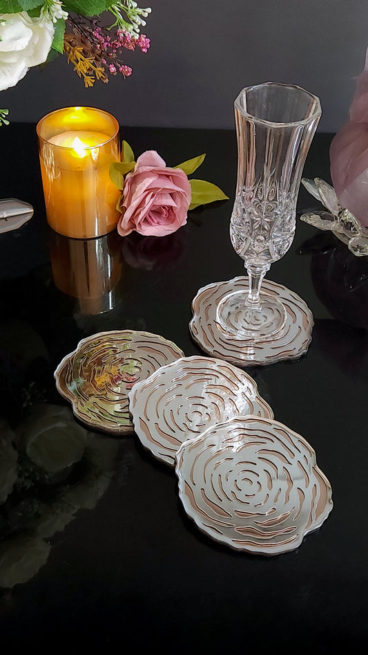 Rose Gold Silver Rosette: Coaster (Set Of 4)