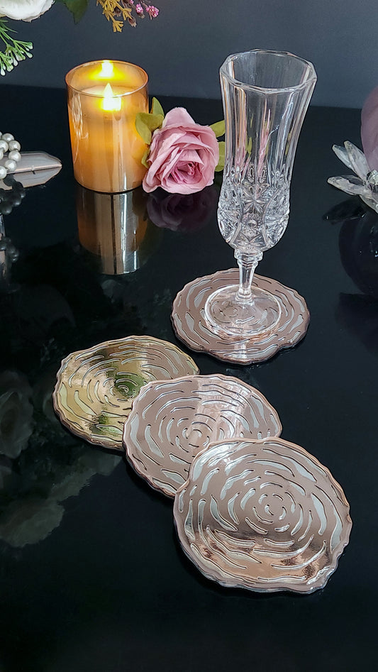 Rose Gold & Silver  Rossette: Coaster (Set Of 4)