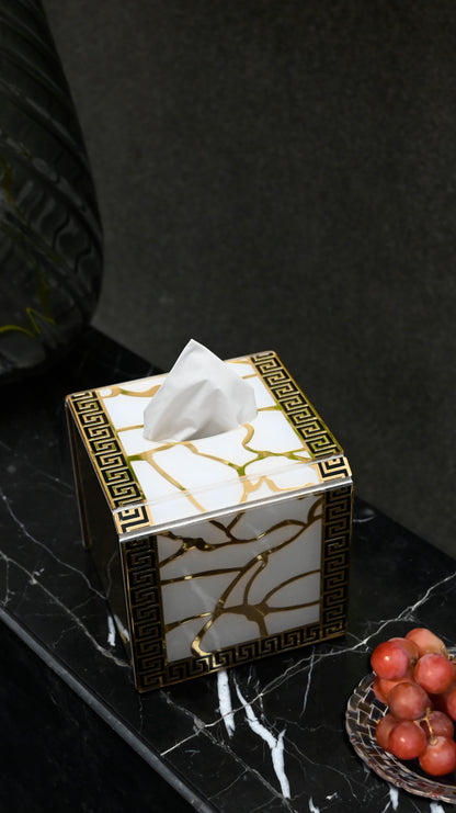 Broken Tree Black White Gold: Square Tissue Box