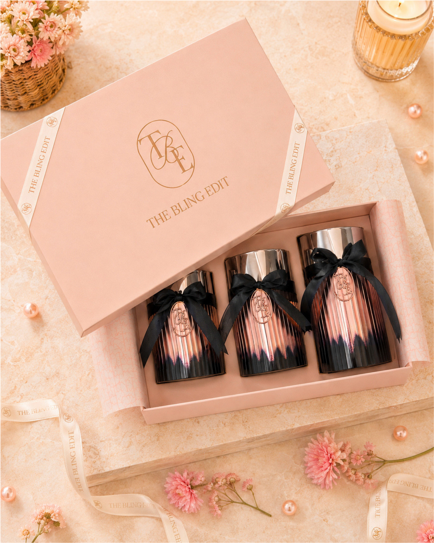 Metallic Rosegold: Fluted Glass Candle
