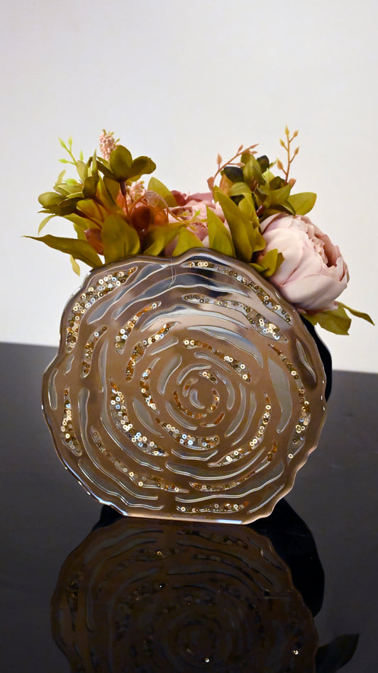 Rosegold Silver Rossette Sequin: 8" Vase