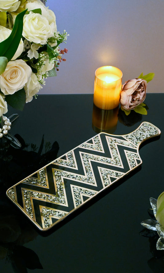 Black Rosegold  Sequin Chevron: Bat Platter