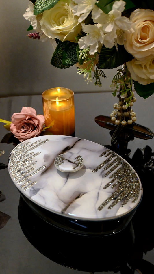 Crystal Droplets Grey: Serving Bowl with Lid