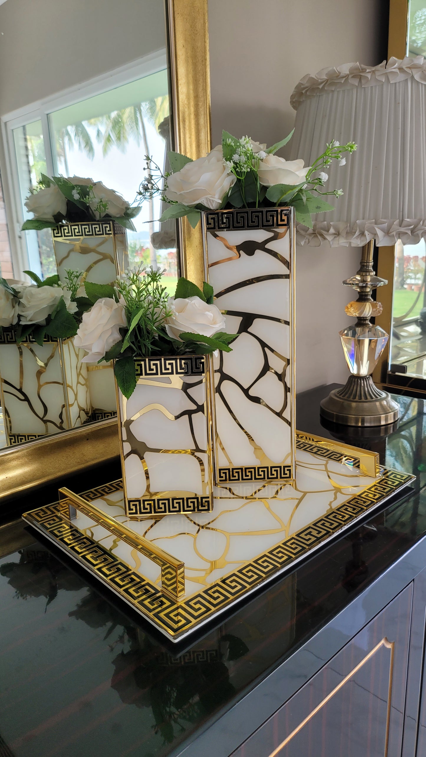 Broken Tree Black White Gold: Rectangular Tray