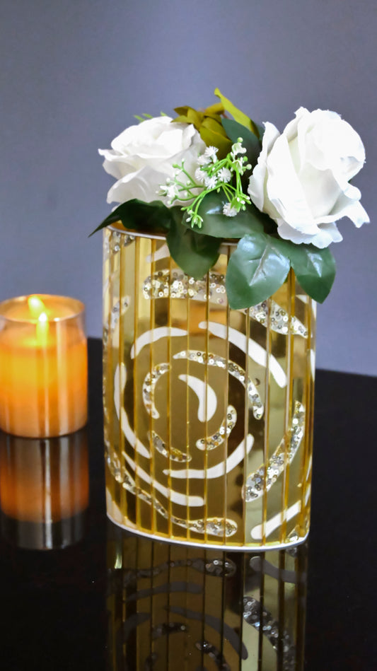 White & Gold Rossette Sequin: Capsule Vase
