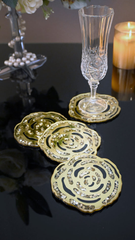 Black & Gold Rosette Sequins: Coaster (Set of 4)