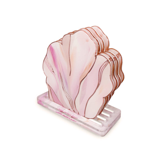 Pink Bloom: Floral Coasters with Coaster Holder (Set of 4)