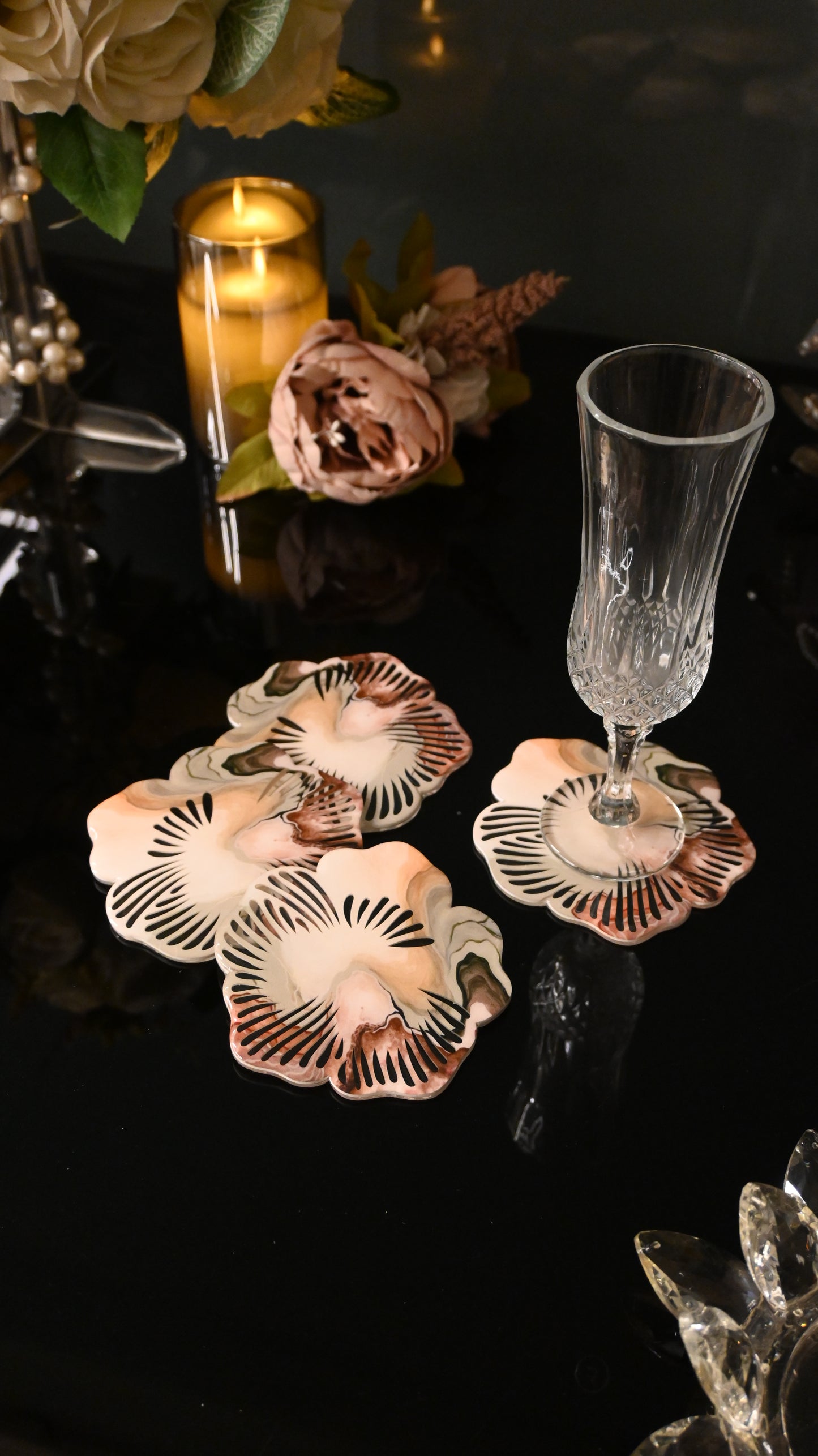 Desert Symphony: Floral Coasters with Coaster Holder (Set of 4)