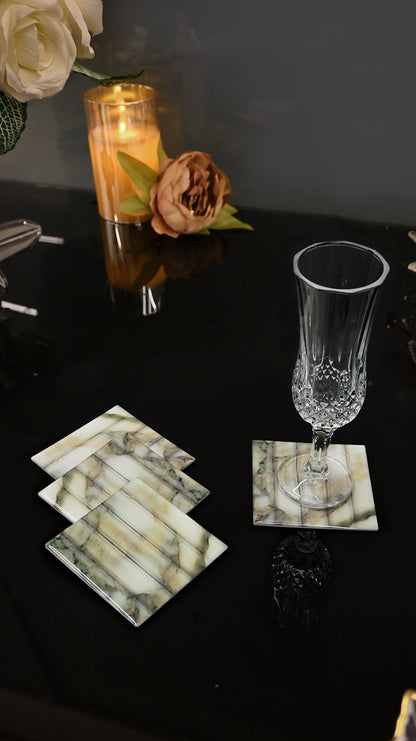 Fluted Marble Green: Coasters (Set of 4)