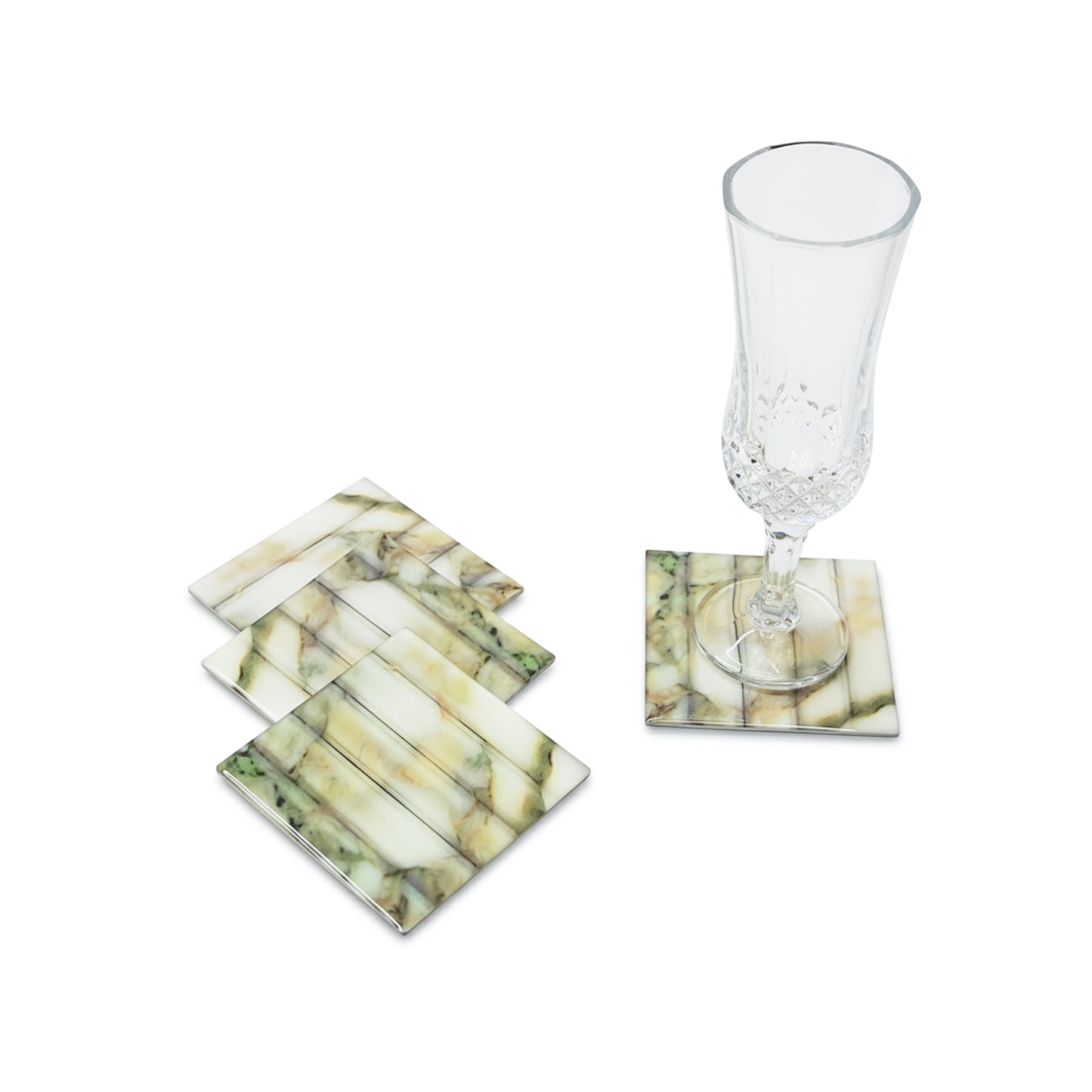 Fluted Marble Green: Coasters (Set of 4)